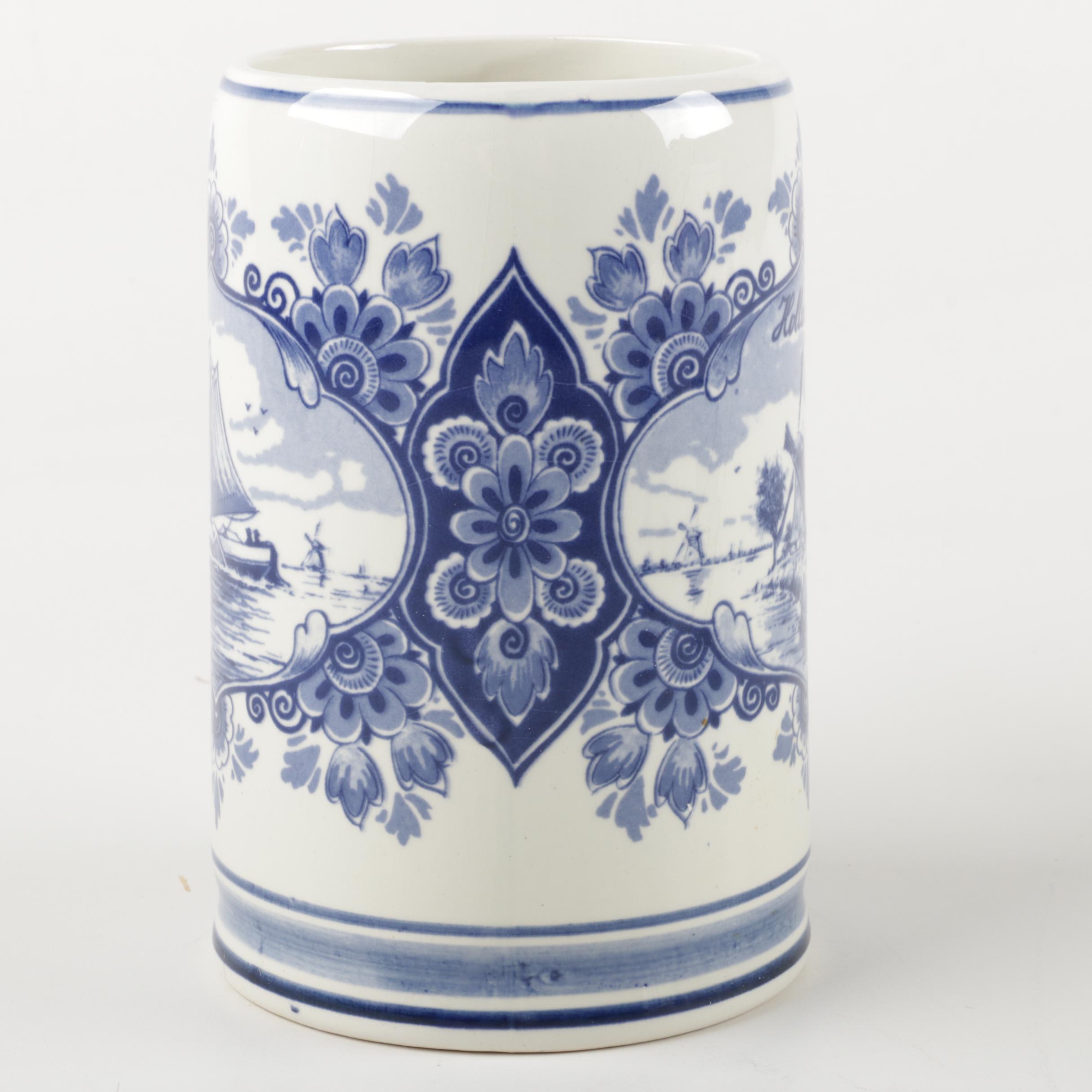 Delft Blue Windmill Ceramic Candle Holder, Mug and Trinket Box