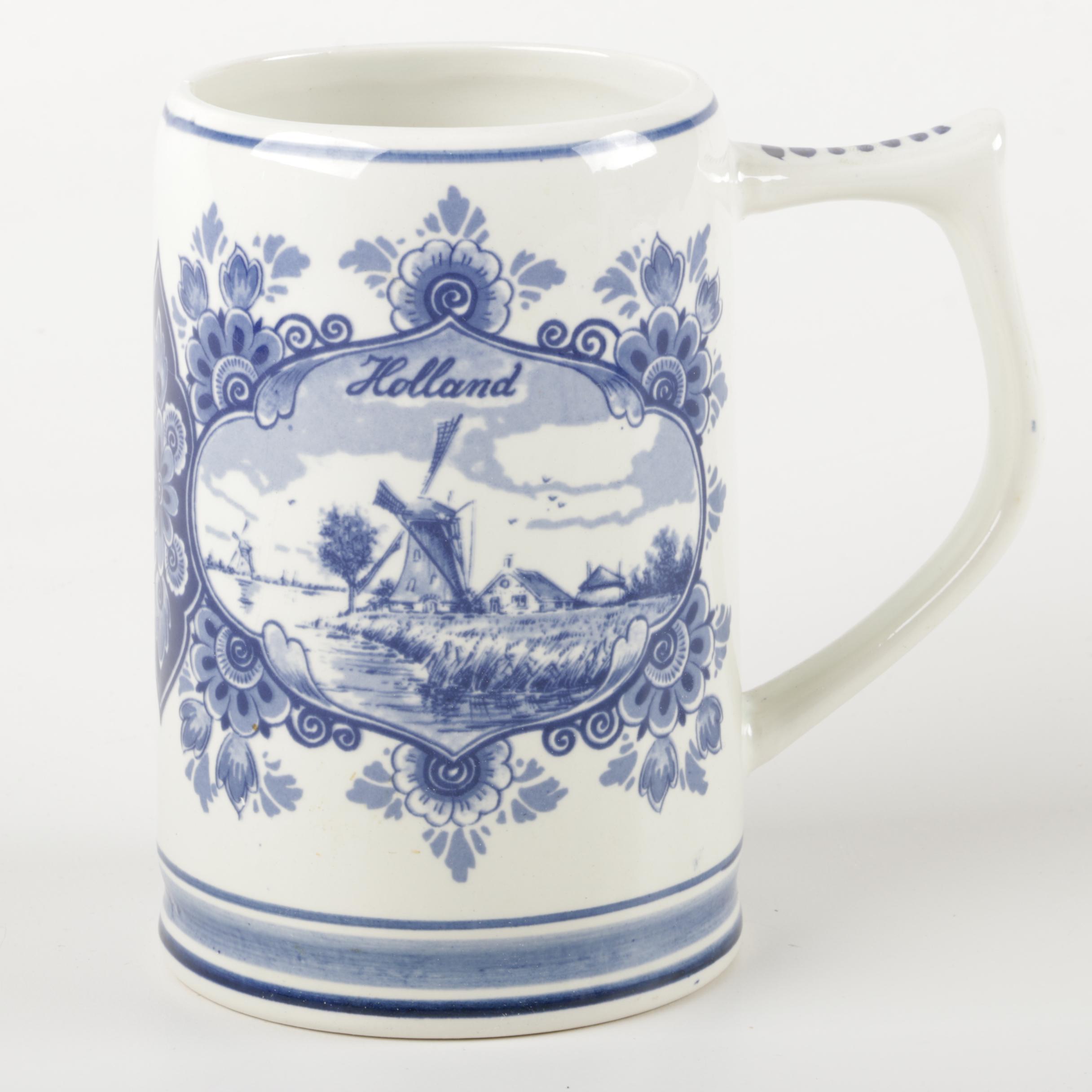 Delft Blue Windmill Ceramic Candle Holder, Mug and Trinket Box