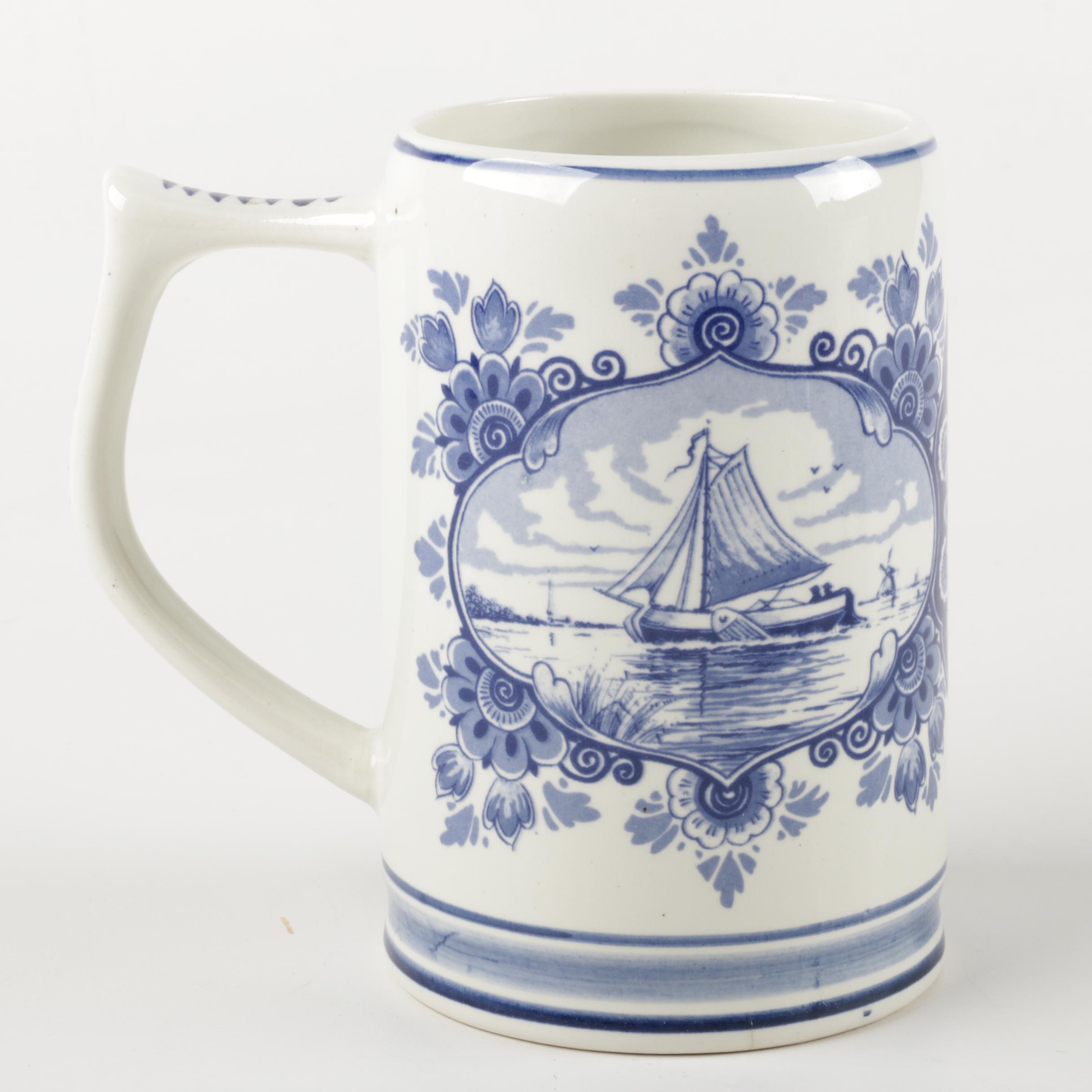 Delft Blue Windmill Ceramic Candle Holder, Mug and Trinket Box