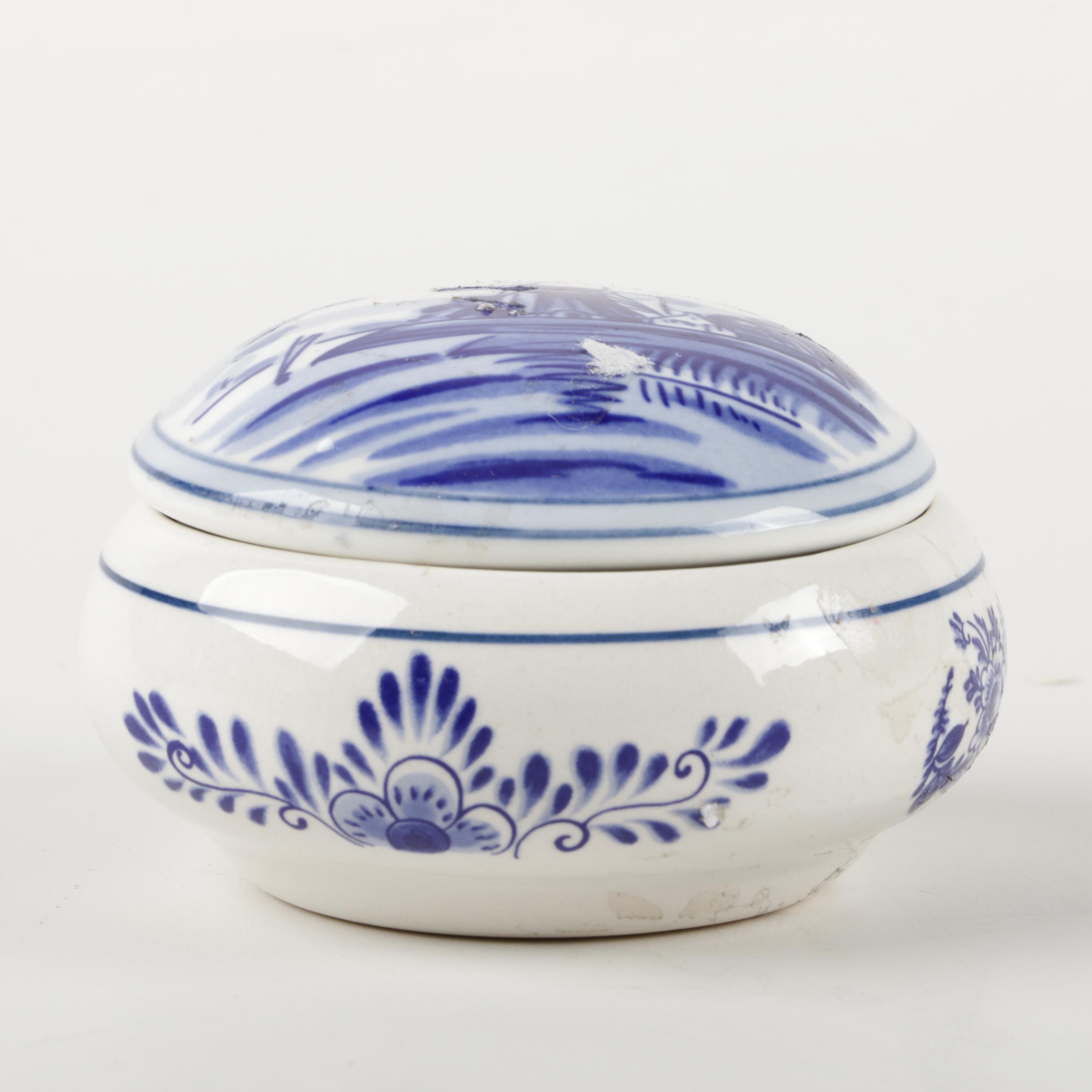 Delft Blue Windmill Ceramic Candle Holder, Mug and Trinket Box