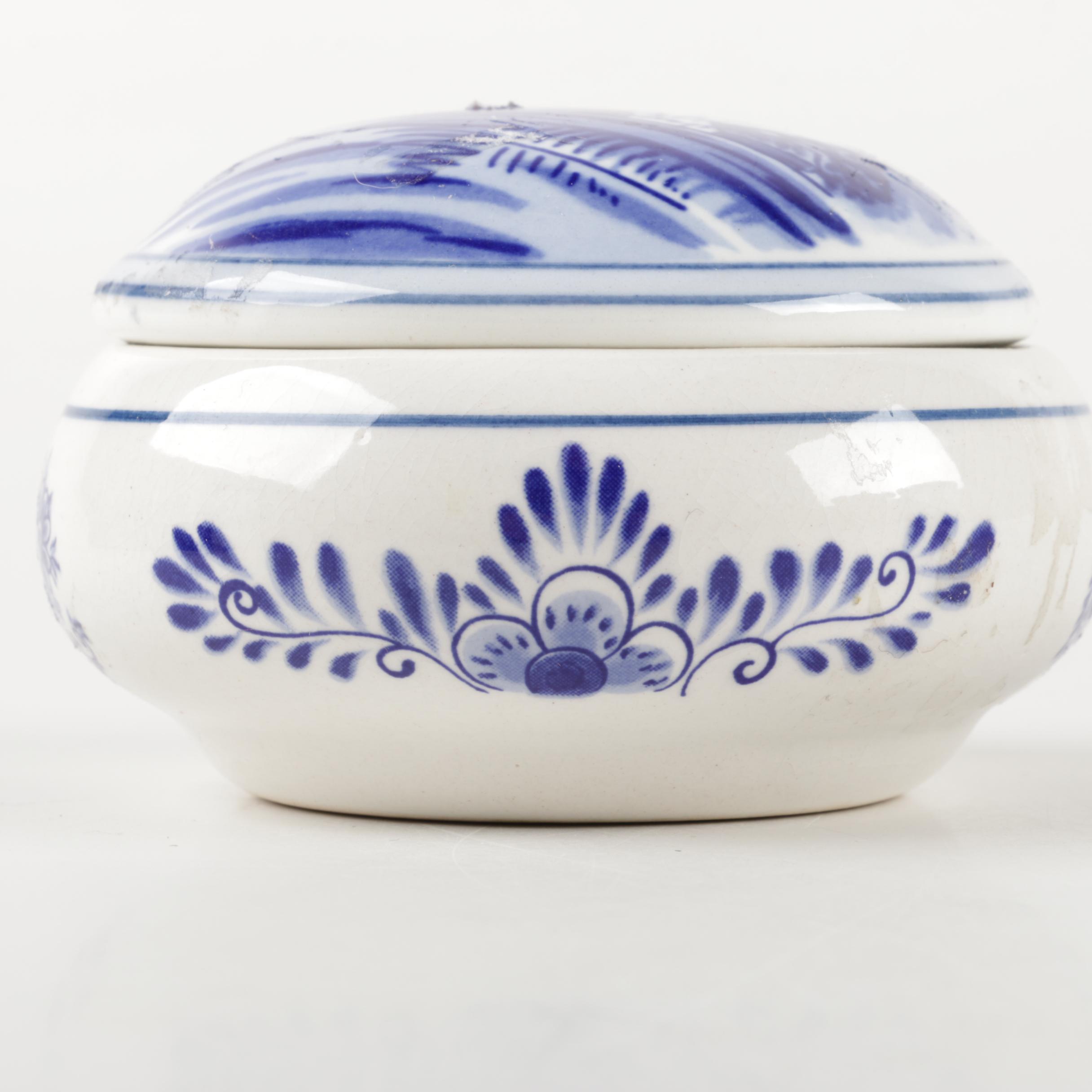 Delft Blue Windmill Ceramic Candle Holder, Mug and Trinket Box