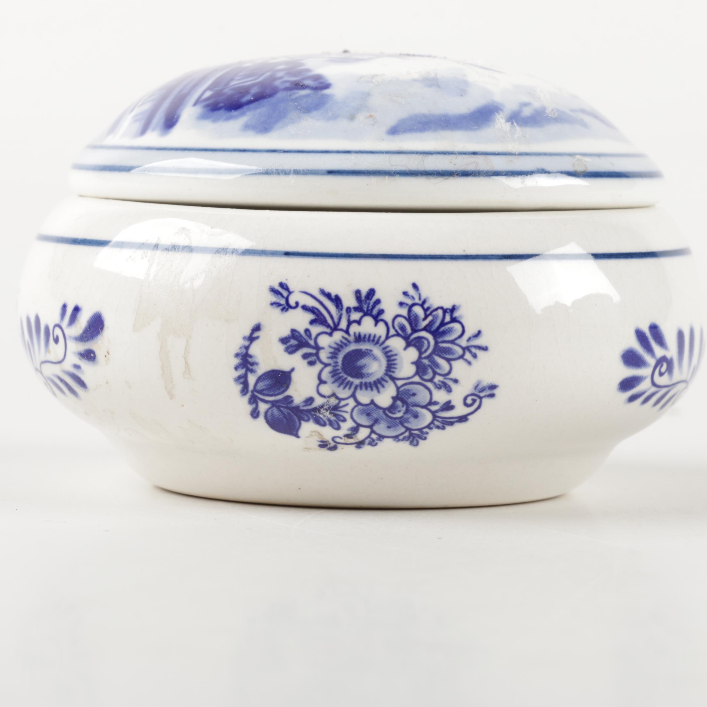 Delft Blue Windmill Ceramic Candle Holder, Mug and Trinket Box