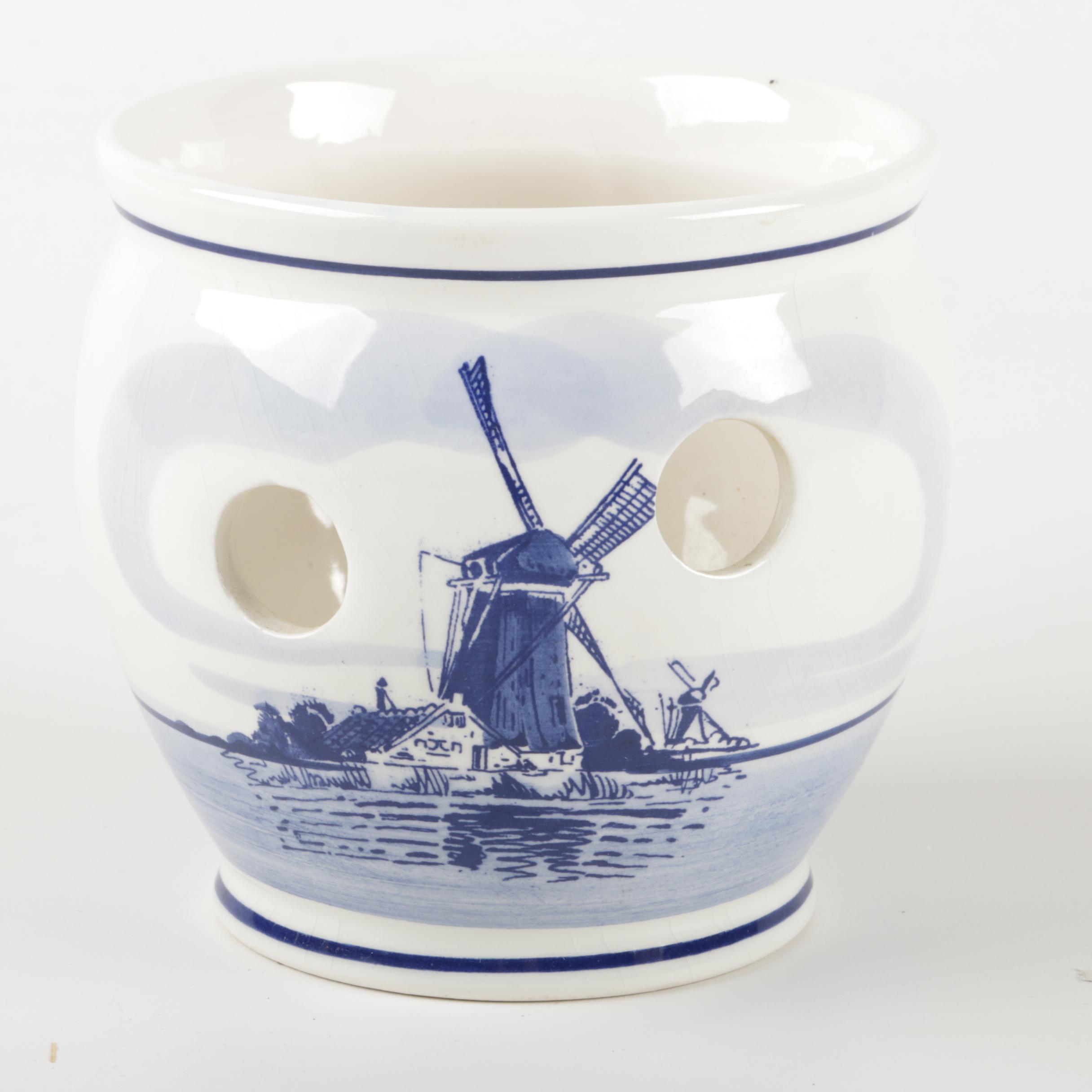 Delft Blue Windmill Ceramic Candle Holder, Mug and Trinket Box