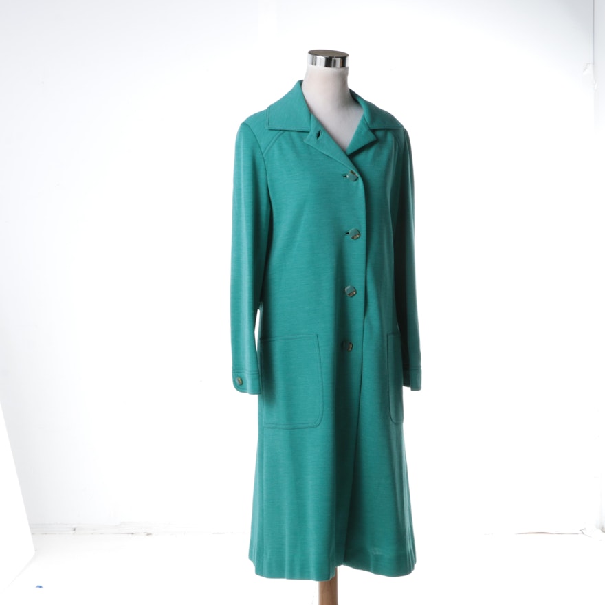 Vintage Teal Knit Coat with Lucite Buttons