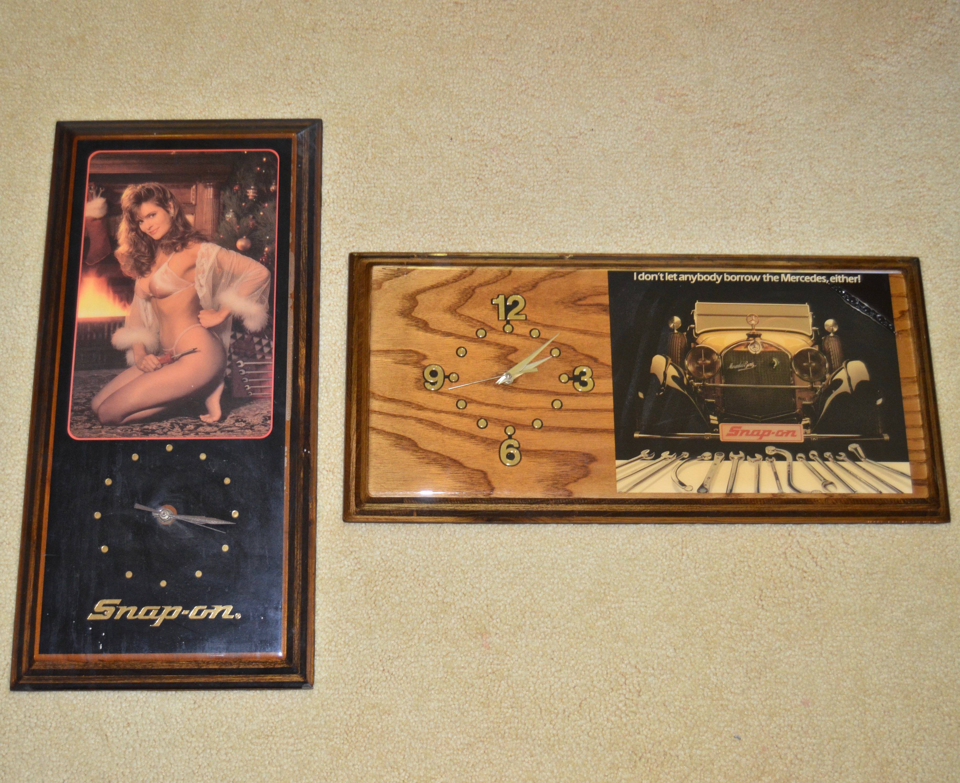 Vintage Snap-on Tools Pin-Up Model and Mercedes Wall Clocks