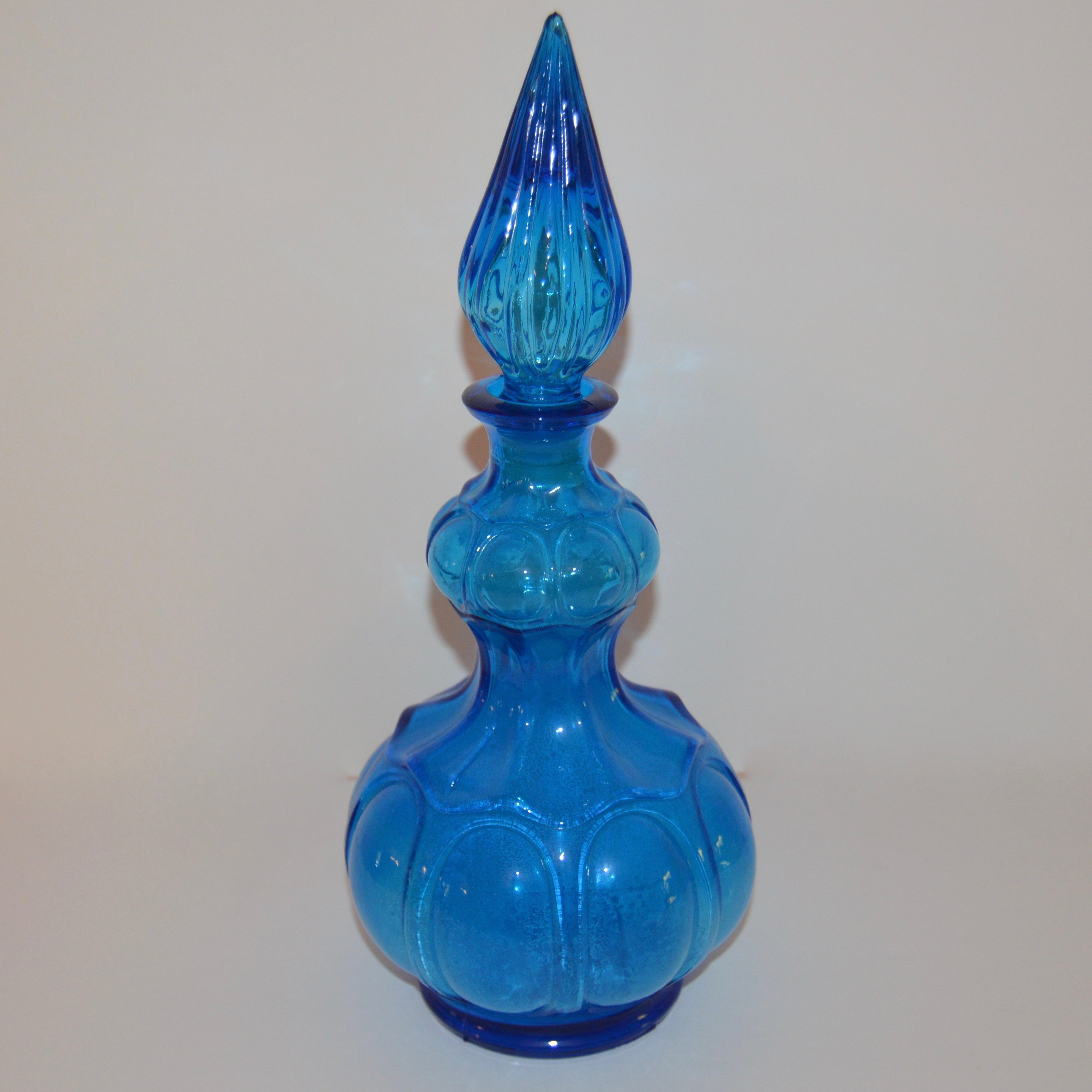 Vintage Blue Glass Liquor Decanters and Glasses