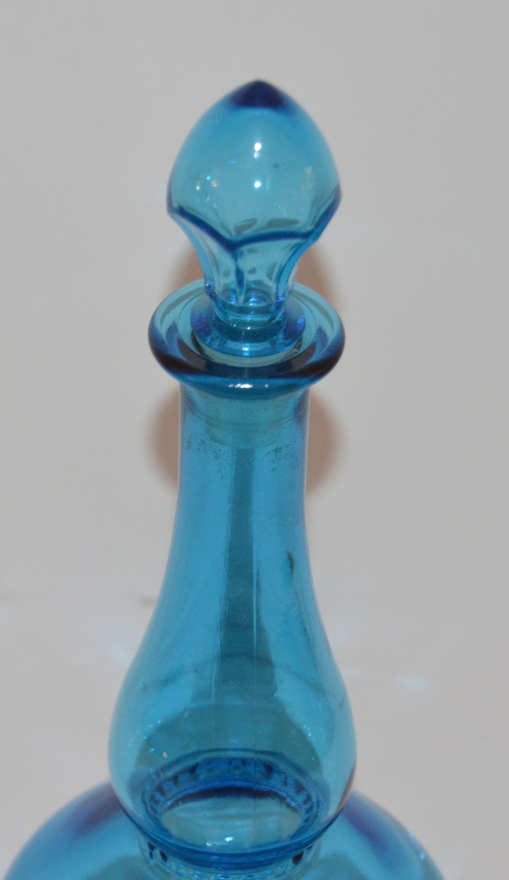 Vintage Blue Glass Liquor Decanters and Glasses