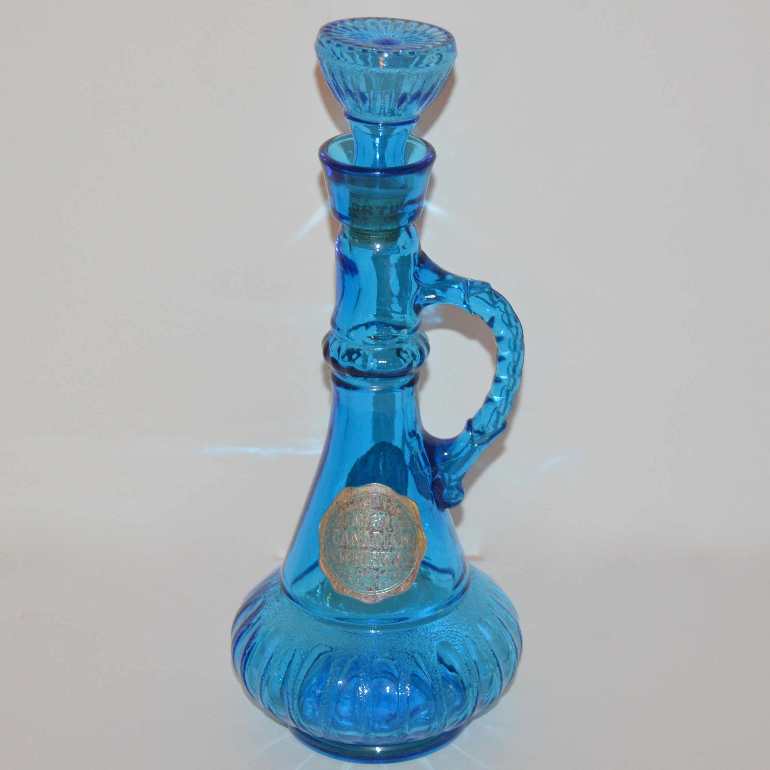 Vintage Blue Glass Liquor Decanters and Glasses