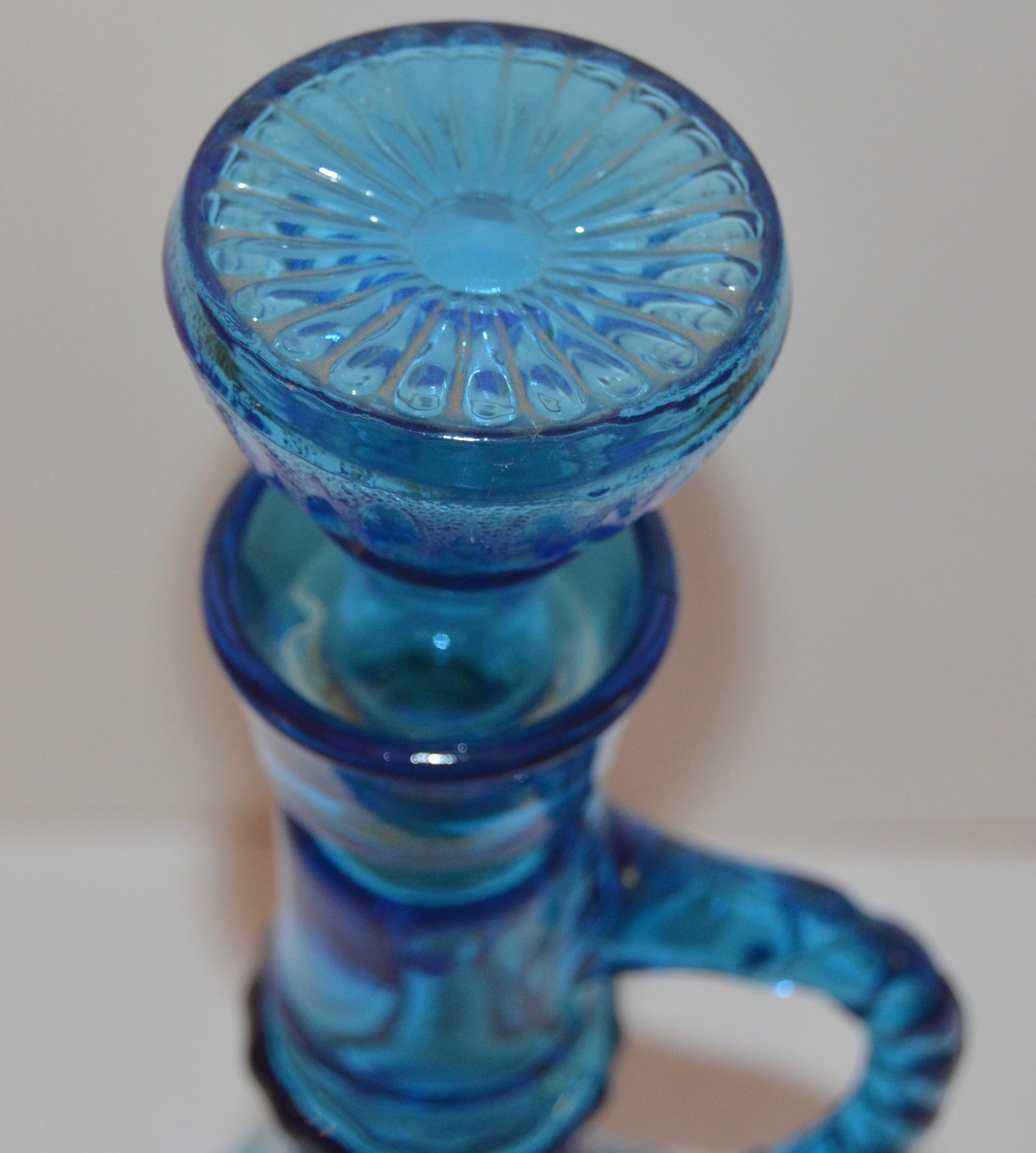 Vintage Blue Glass Liquor Decanters and Glasses