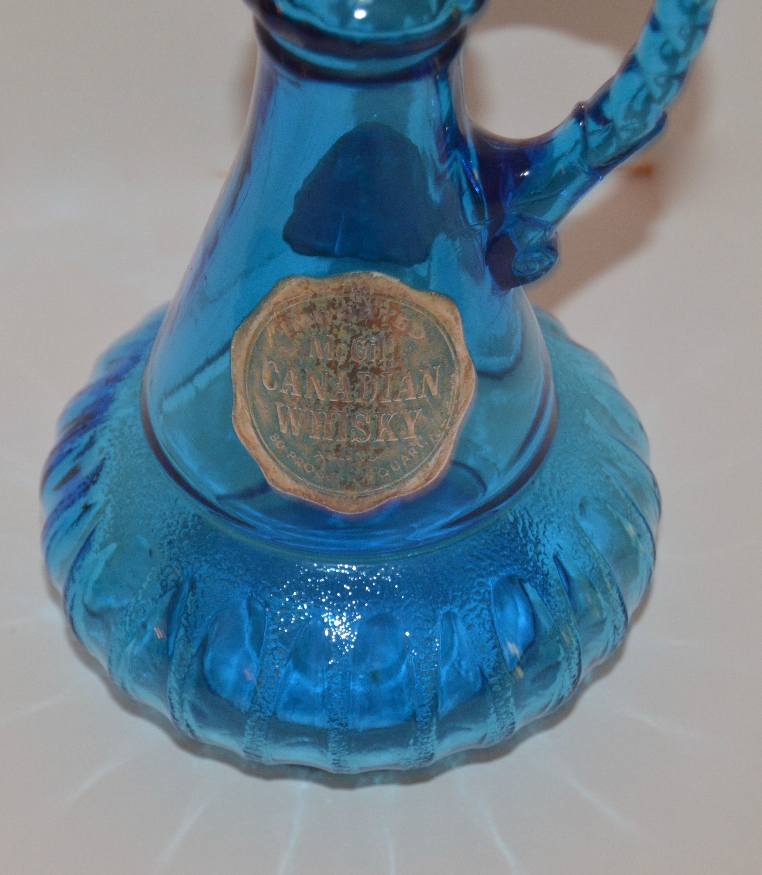 Vintage Blue Glass Liquor Decanters and Glasses