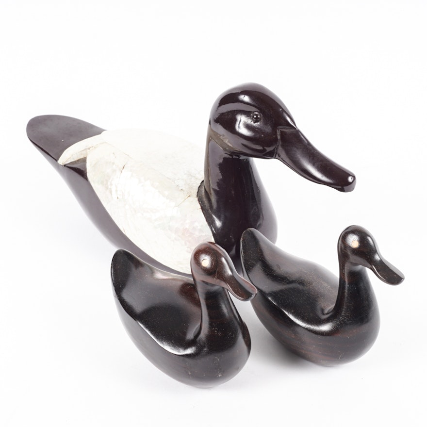 Group of Carved Wooden Ducks