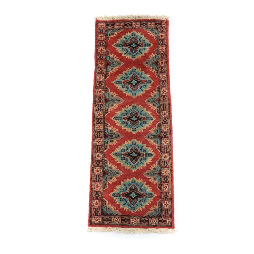 Hand-Knotted Indo-Kazak Runner Rug