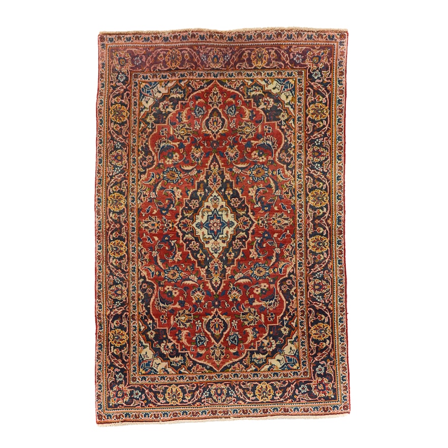 Hand-Knotted Persian Kashan Wool Accent Rug