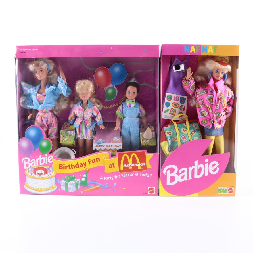 Vintage "Birthday Fun at McDonald's" Barbie Set with "NAF NAF Travel" Barbie