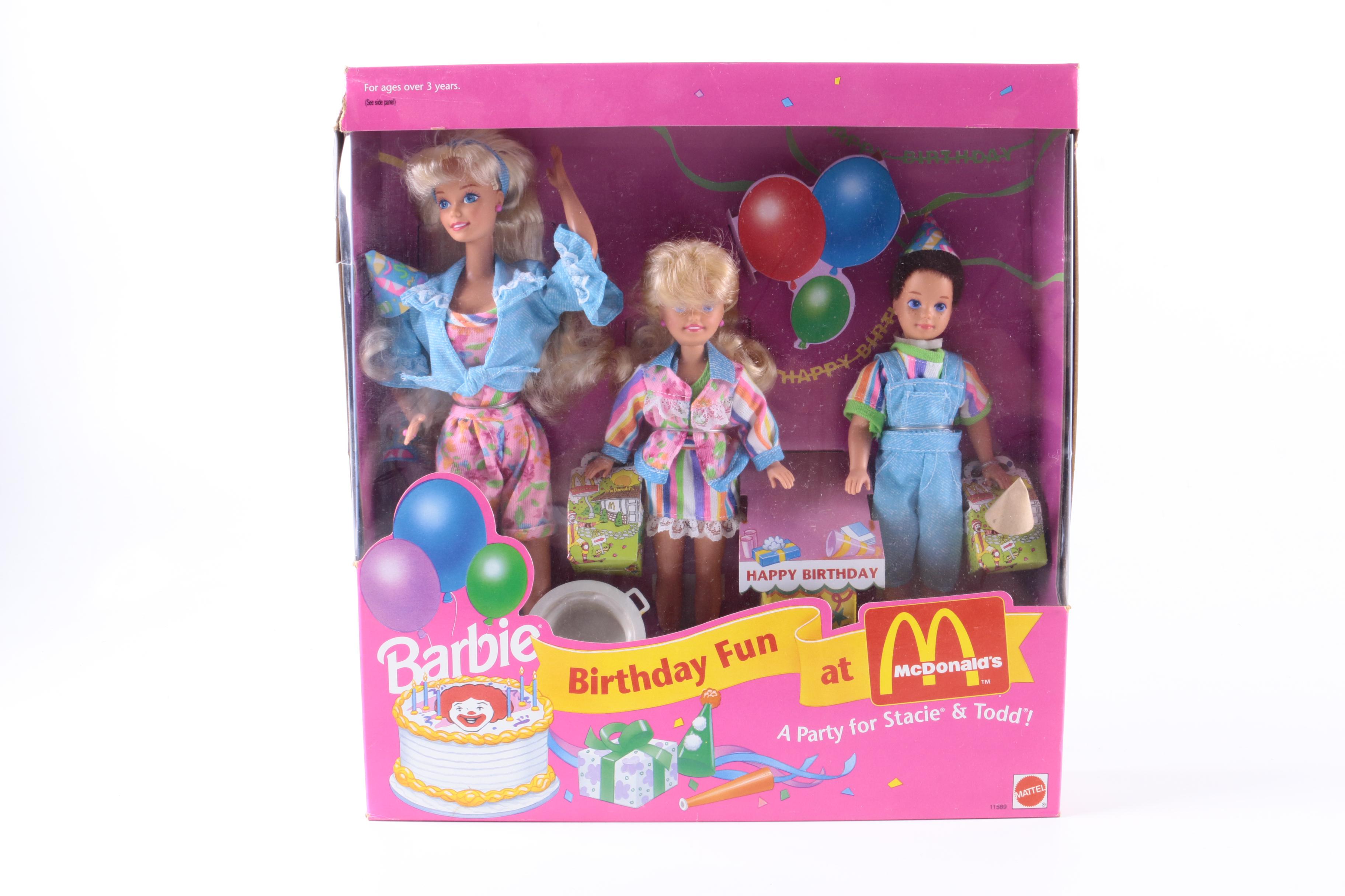 Vintage "Birthday Fun at McDonald's" Barbie Set with "NAF NAF Travel" Barbie