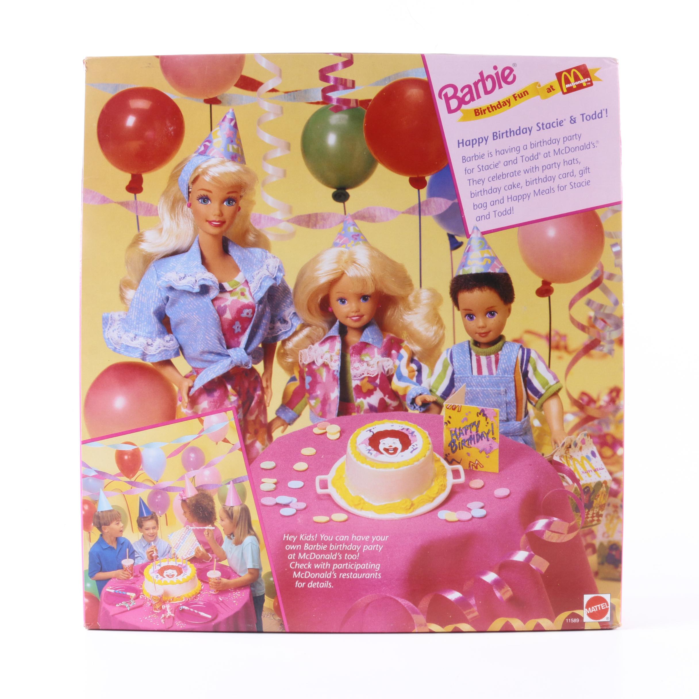Vintage "Birthday Fun at McDonald's" Barbie Set with "NAF NAF Travel" Barbie