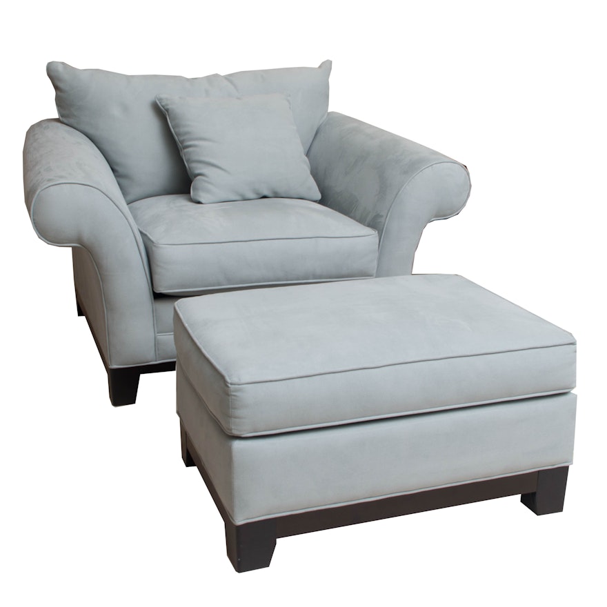 Cindy Crawford Home Pale Blue-Upholstered Armchair and Ottoman