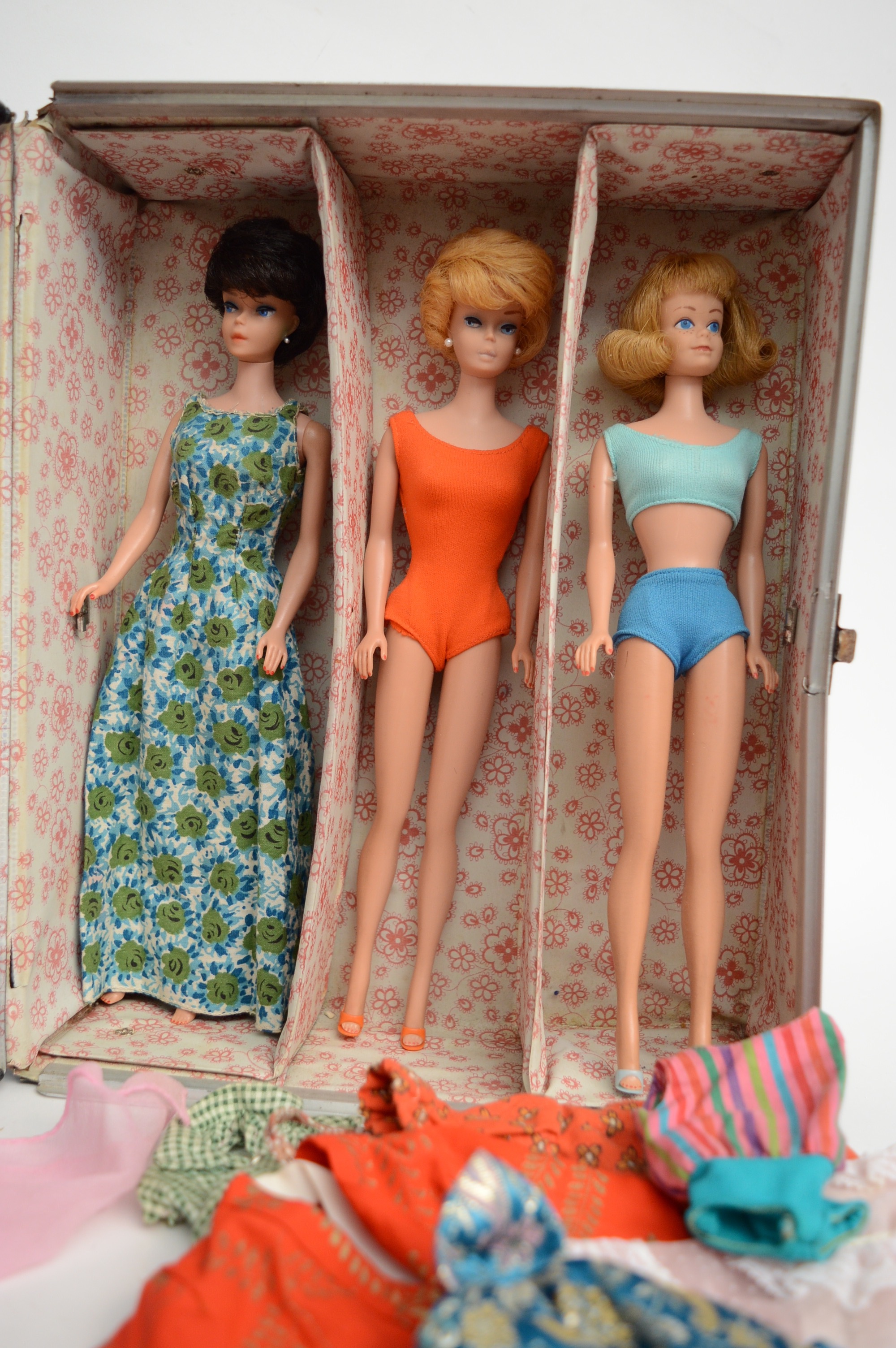 Midge and Two Barbies Circa 1960s with Carrying Case and  Accessories