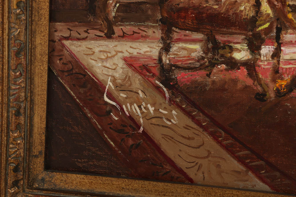 Suzanne Suger Oil Painting on Canvas of an Interior Roomscape