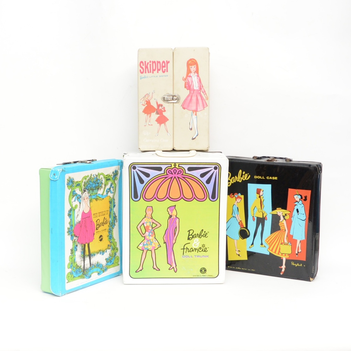 Vintage Skipper and Barbie Carrying Cases and Handmade Barbie Clothes