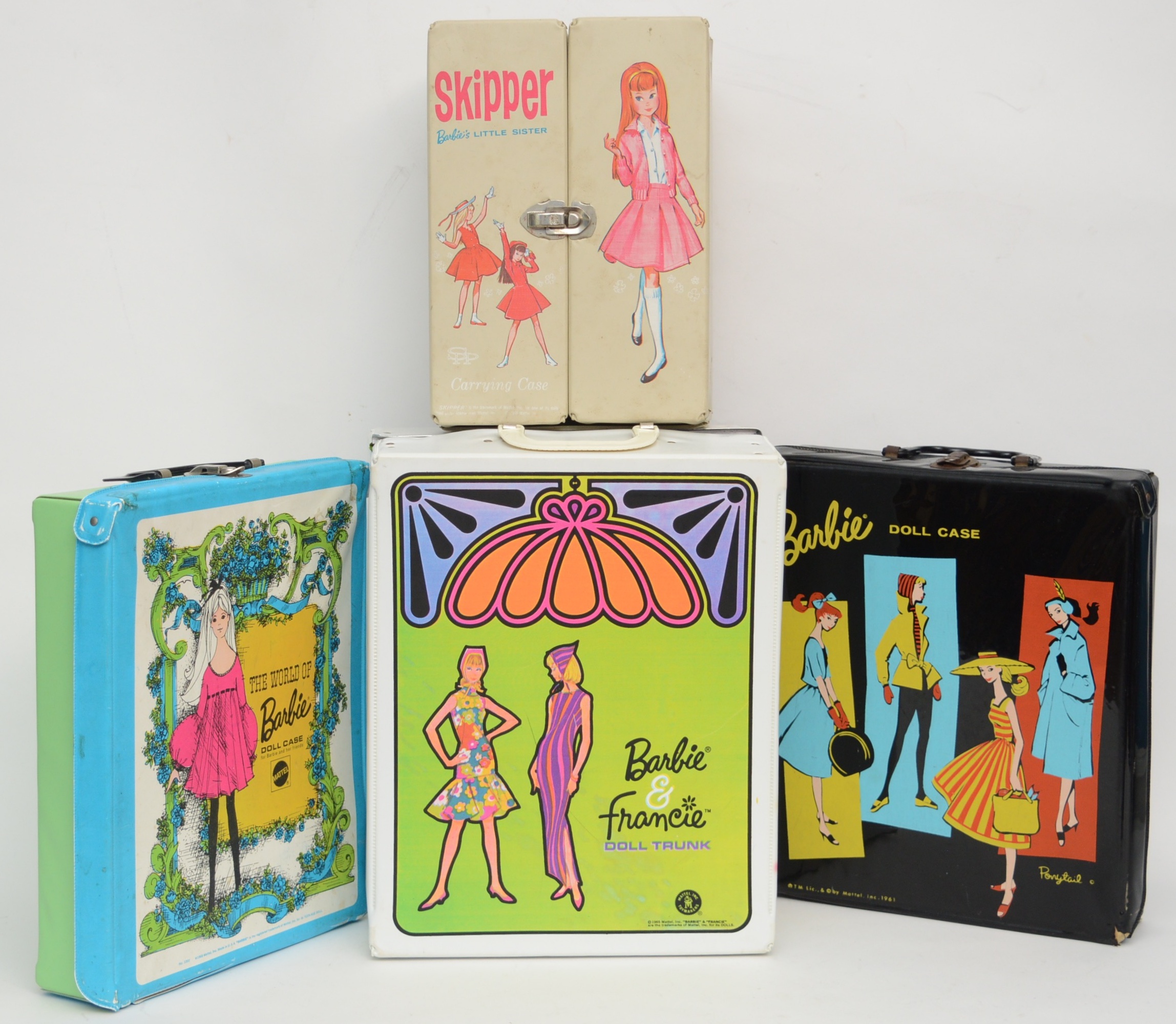 Vintage Skipper and Barbie Carrying Cases and Handmade Barbie Clothes