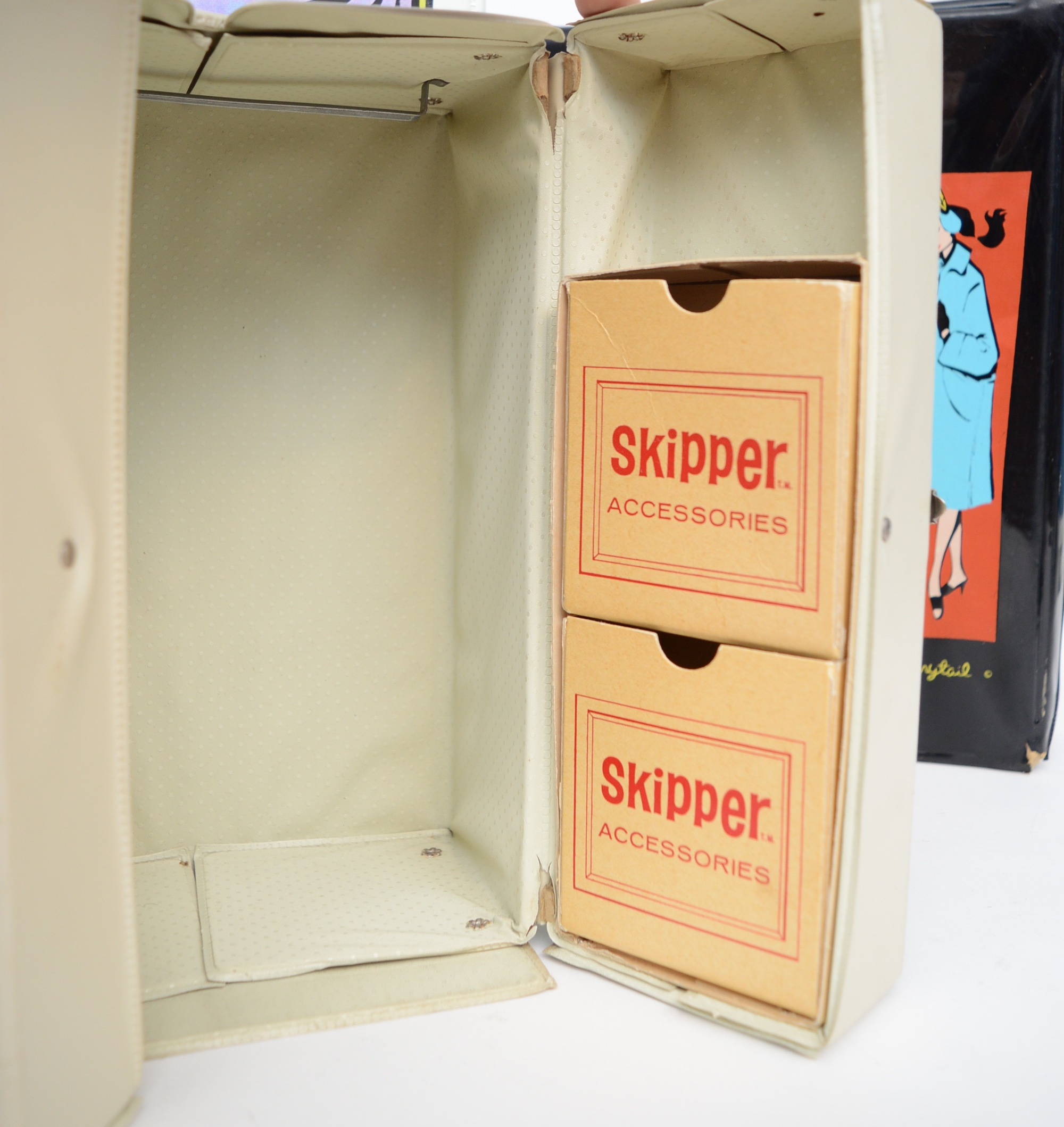 Vintage Skipper and Barbie Carrying Cases and Handmade Barbie Clothes