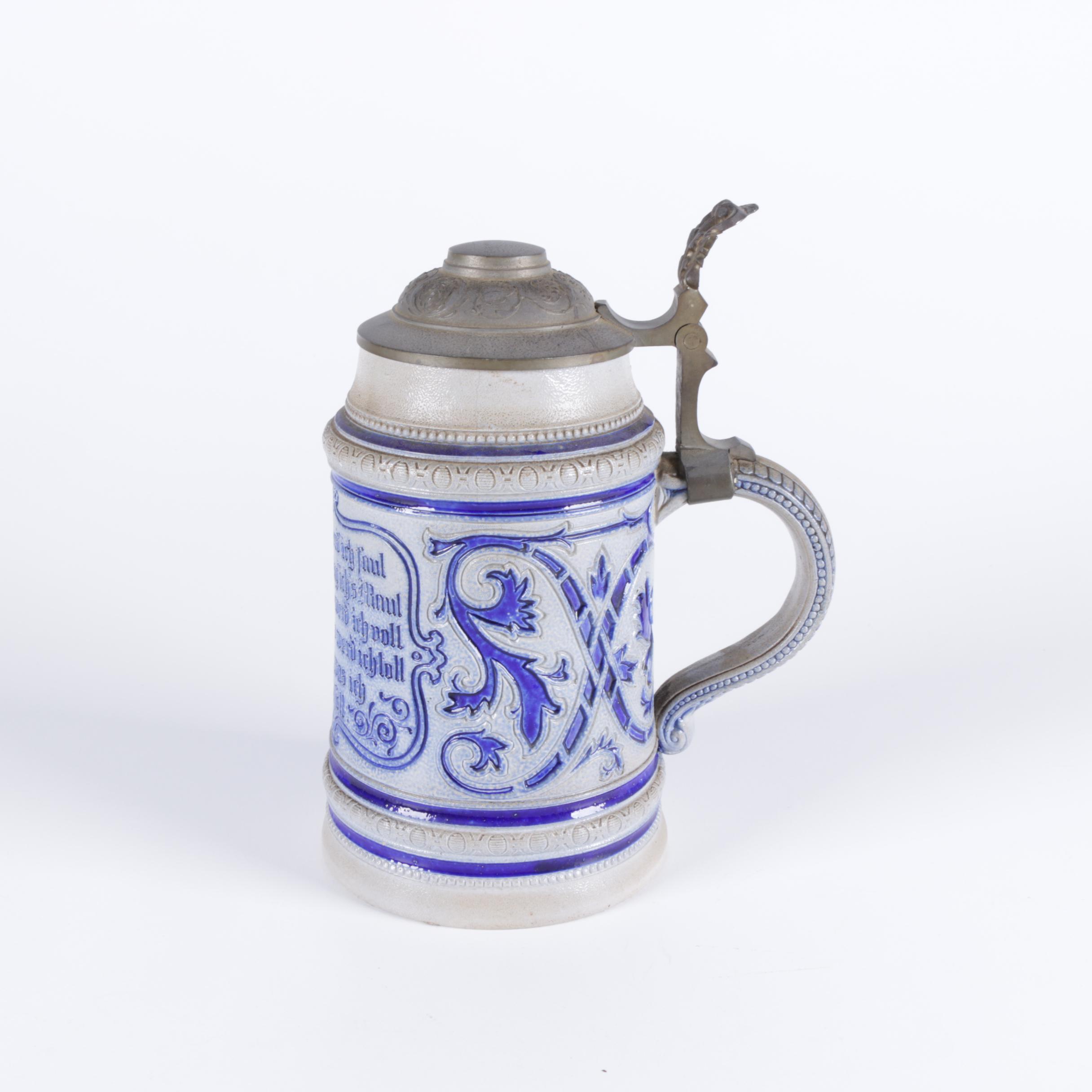 Vintage German Stein With Drinking Song Lyrics On The Side