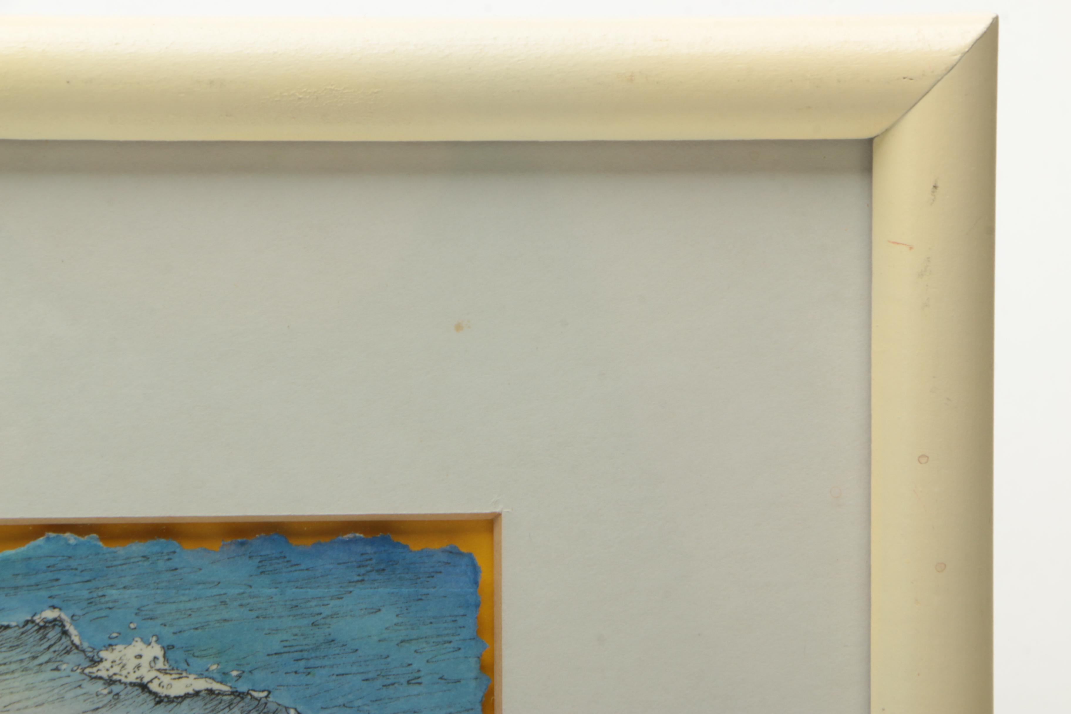 J. Cherry Case Ink Drawing of Figures Reading on a Beach