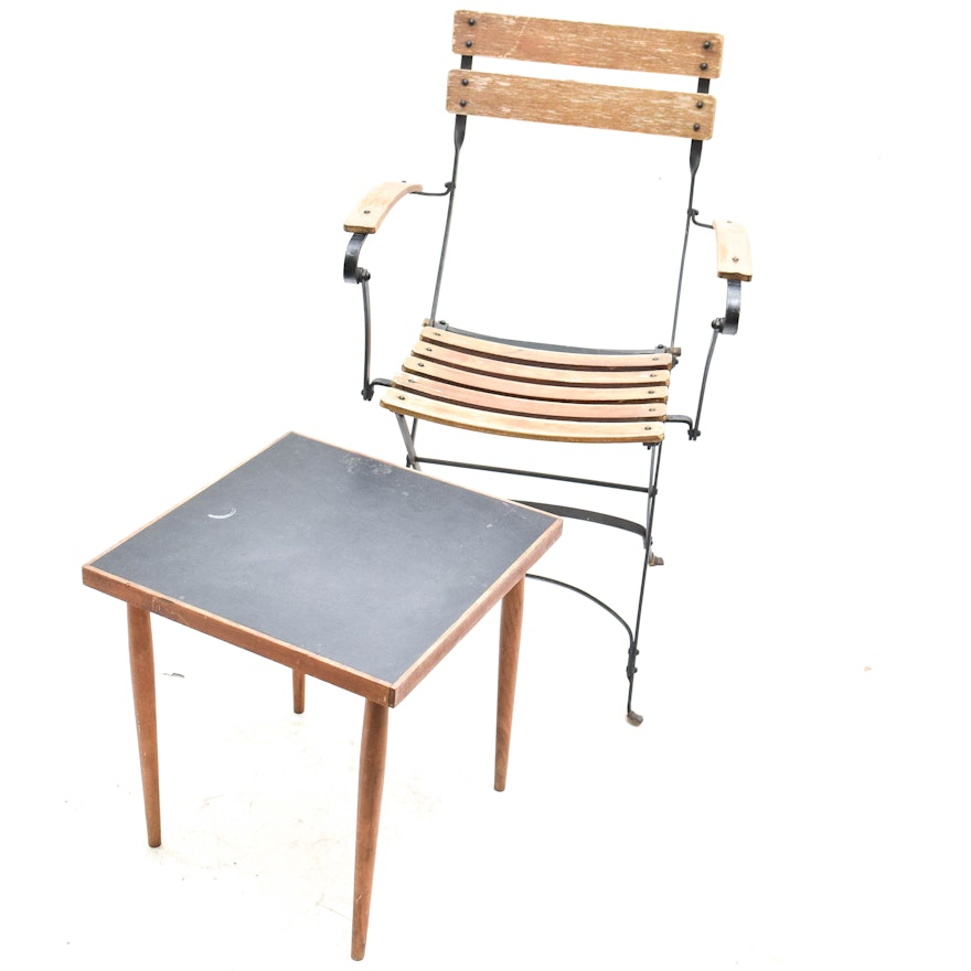 Vintage Folding Chair with Mid Century Modern Side Table by Scheibe