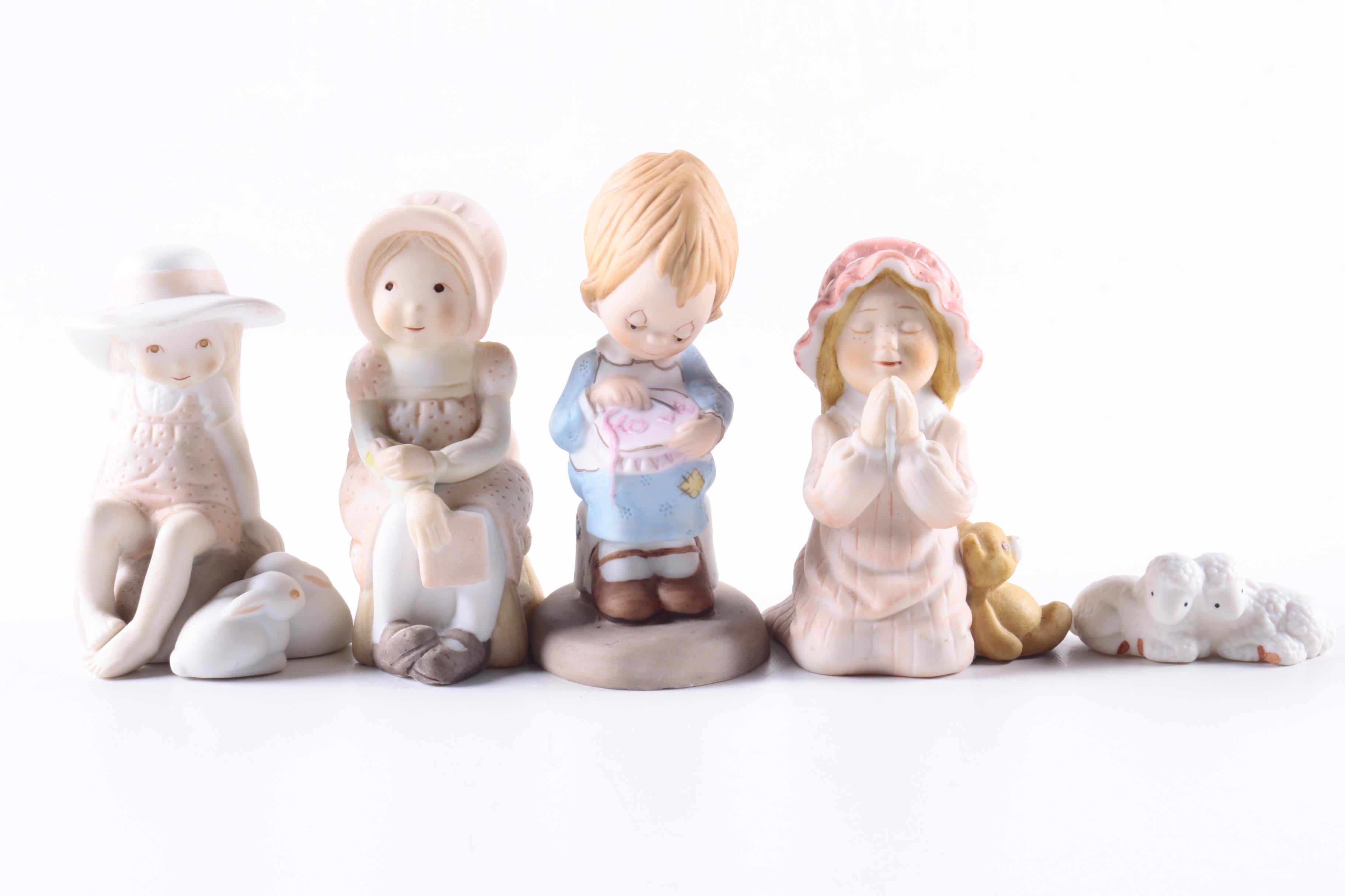 Vintage Porcelain Figurines Including Betsey Clark, Holly Hobbie and Goebel