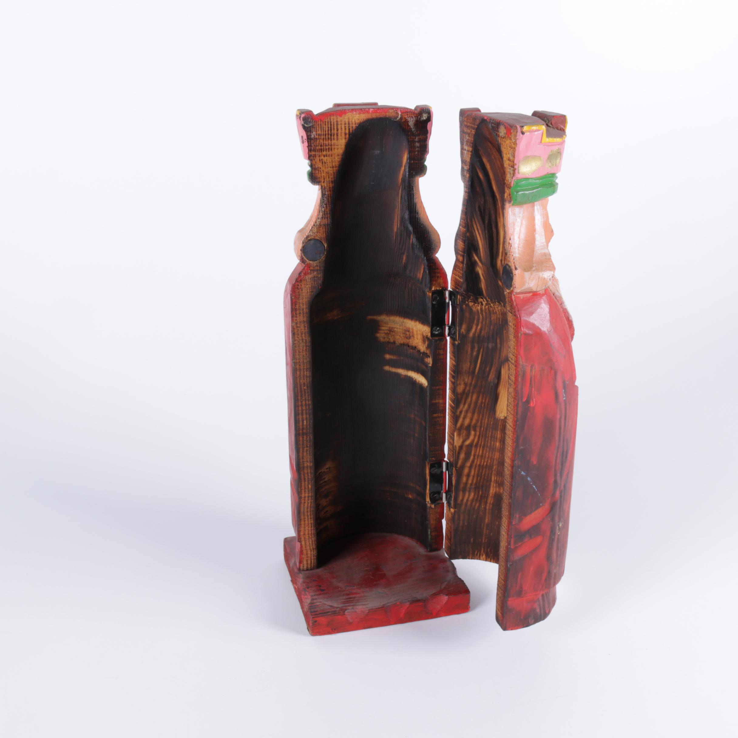 Wood Carved King Bottle Holder with Lehman Brothers Silver Plate Vase