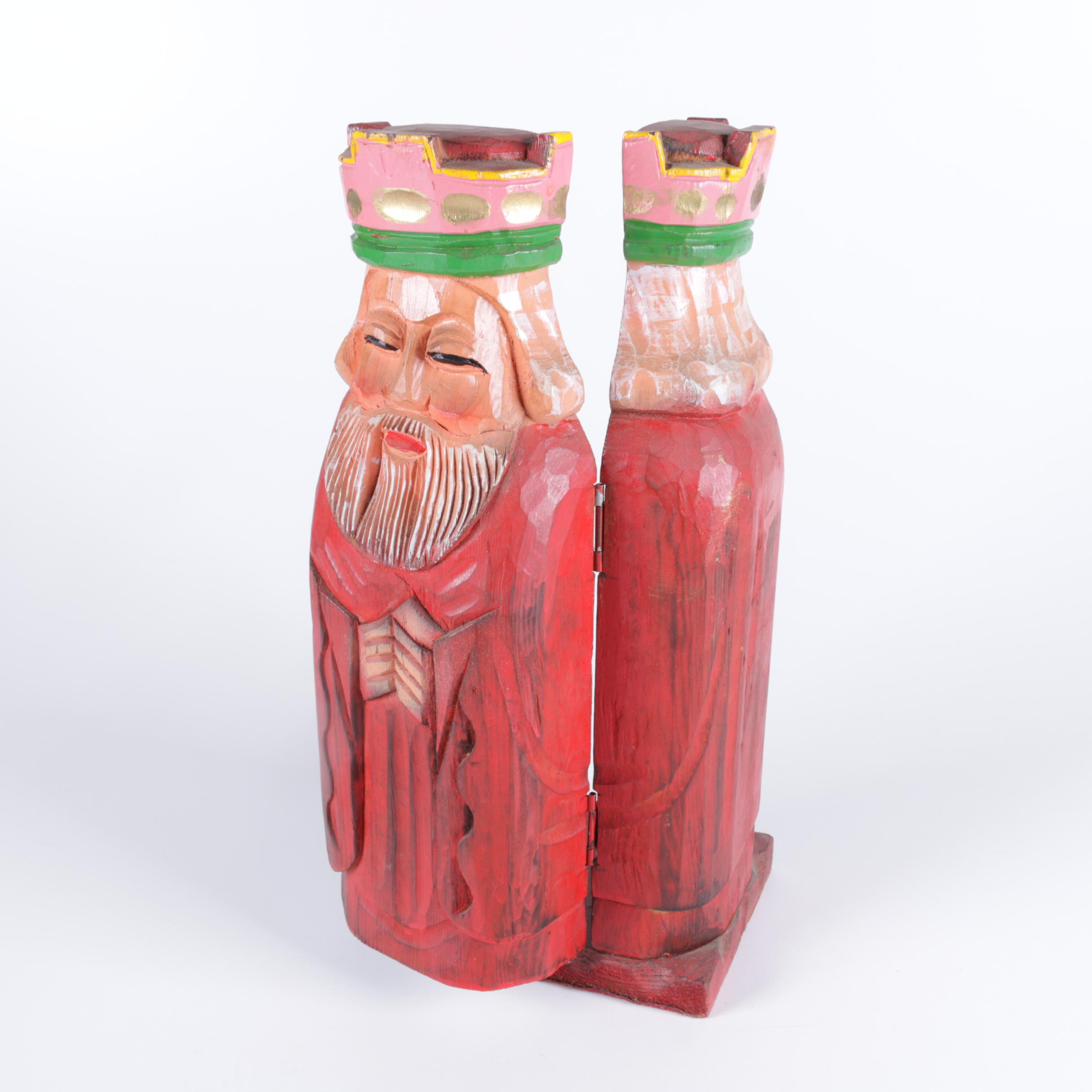 Wood Carved King Bottle Holder with Lehman Brothers Silver Plate Vase