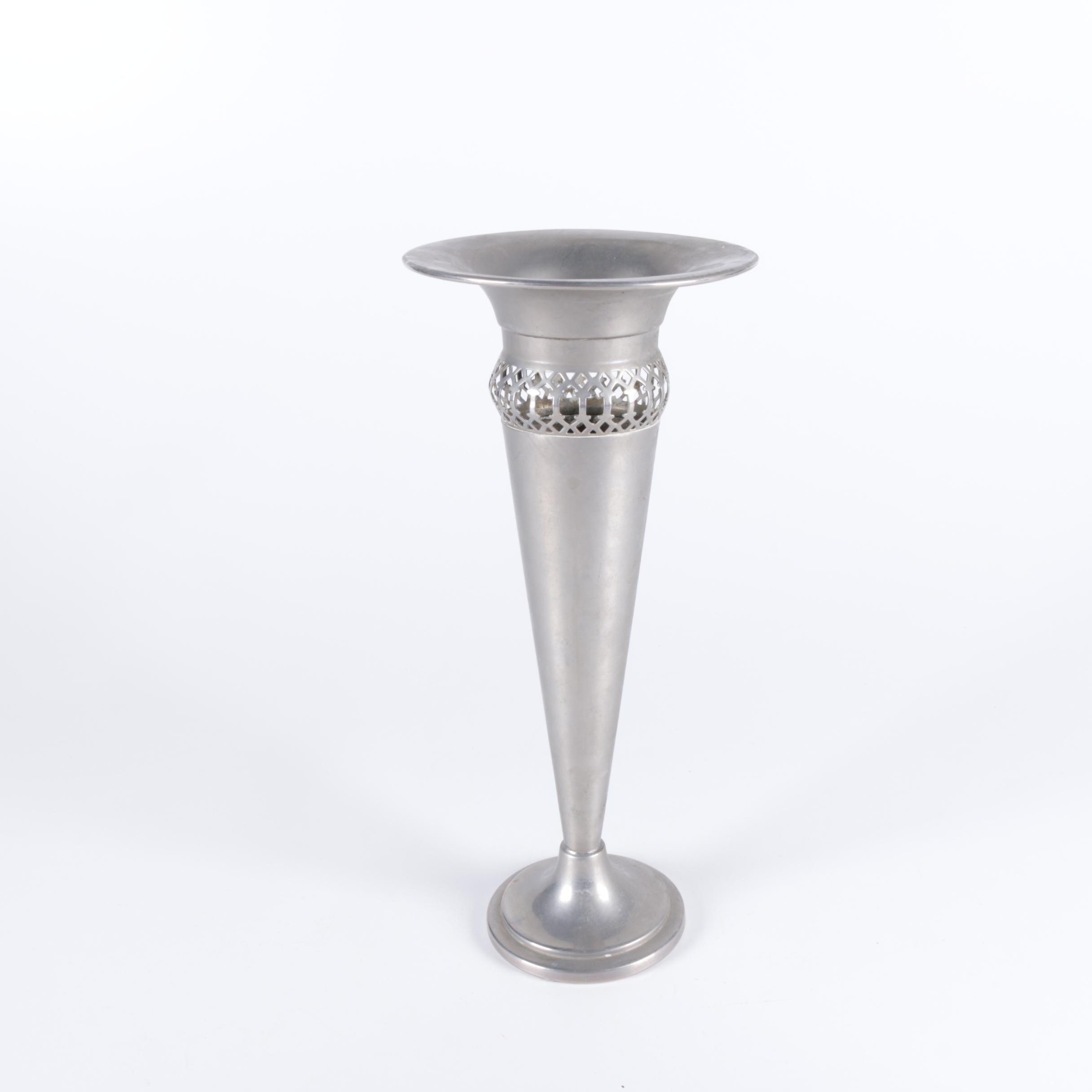 Wood Carved King Bottle Holder with Lehman Brothers Silver Plate Vase