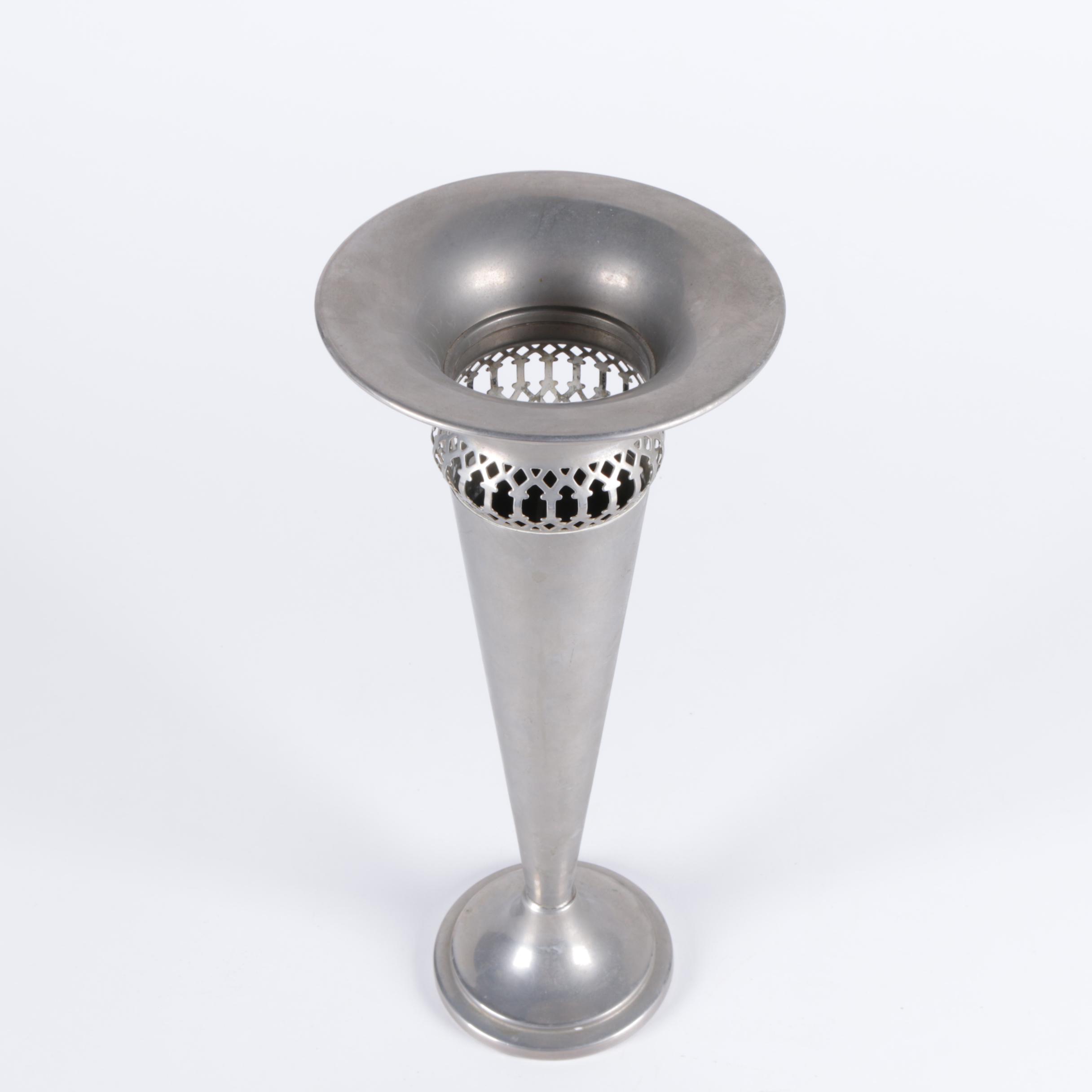 Wood Carved King Bottle Holder with Lehman Brothers Silver Plate Vase