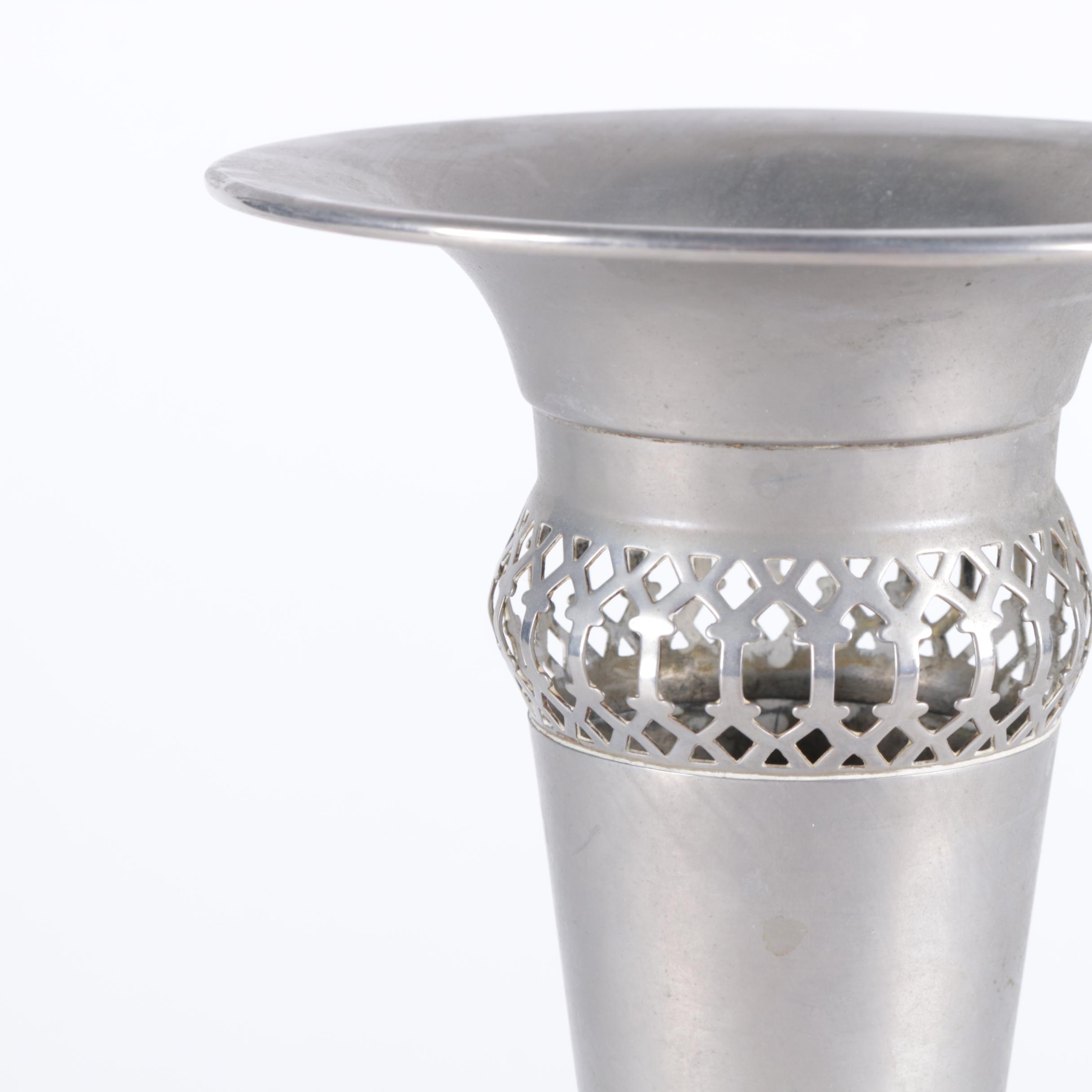 Wood Carved King Bottle Holder with Lehman Brothers Silver Plate Vase