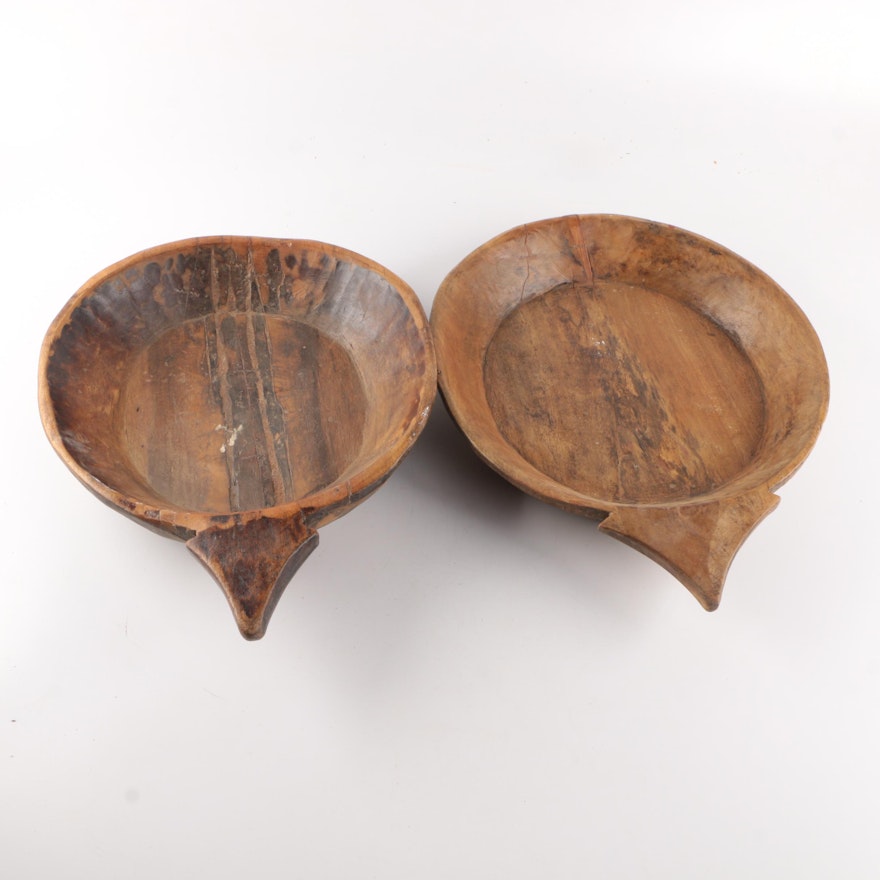 Pair of Hand Hewn  Wooden Bowls