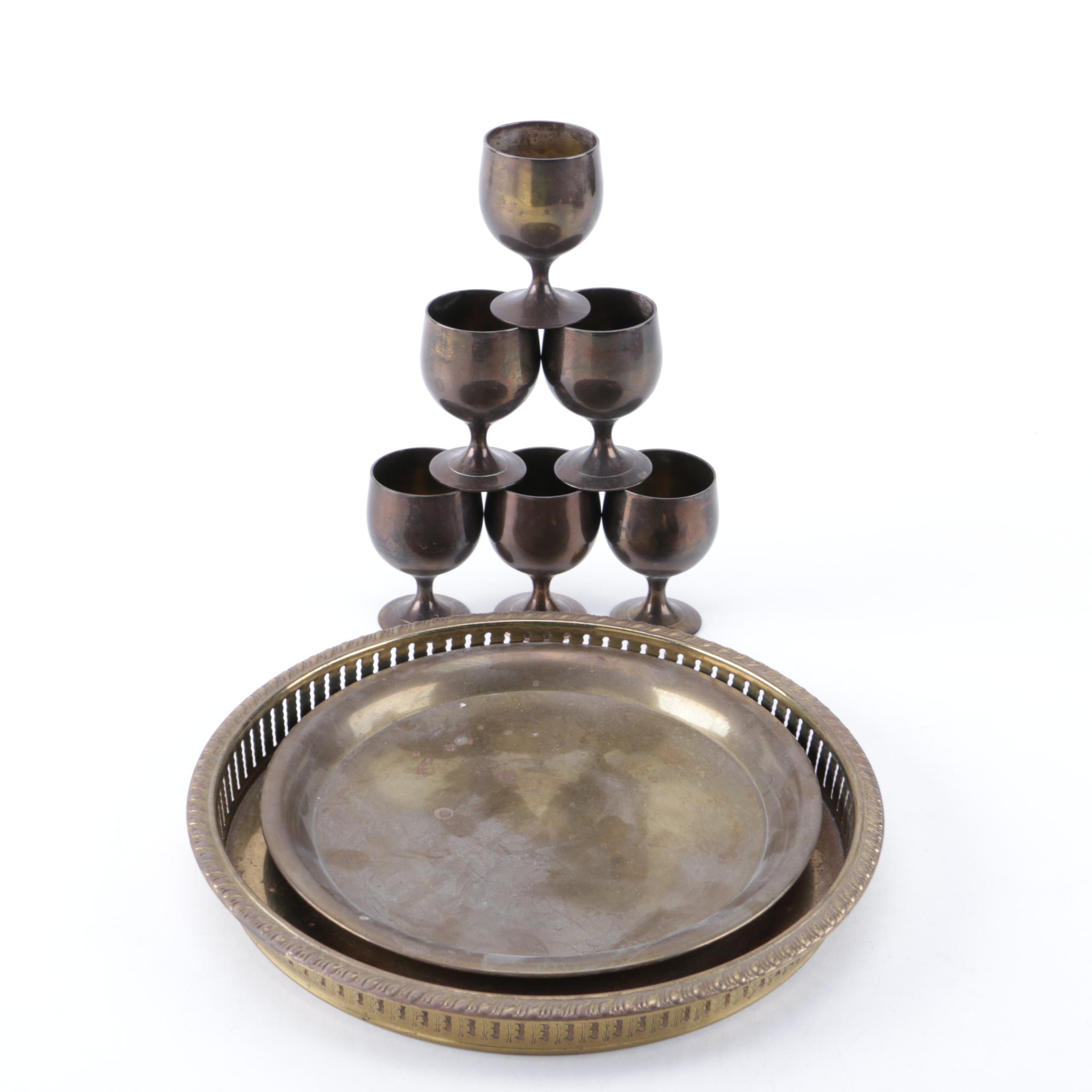 Collection of Brass Goblets and Serving Trays