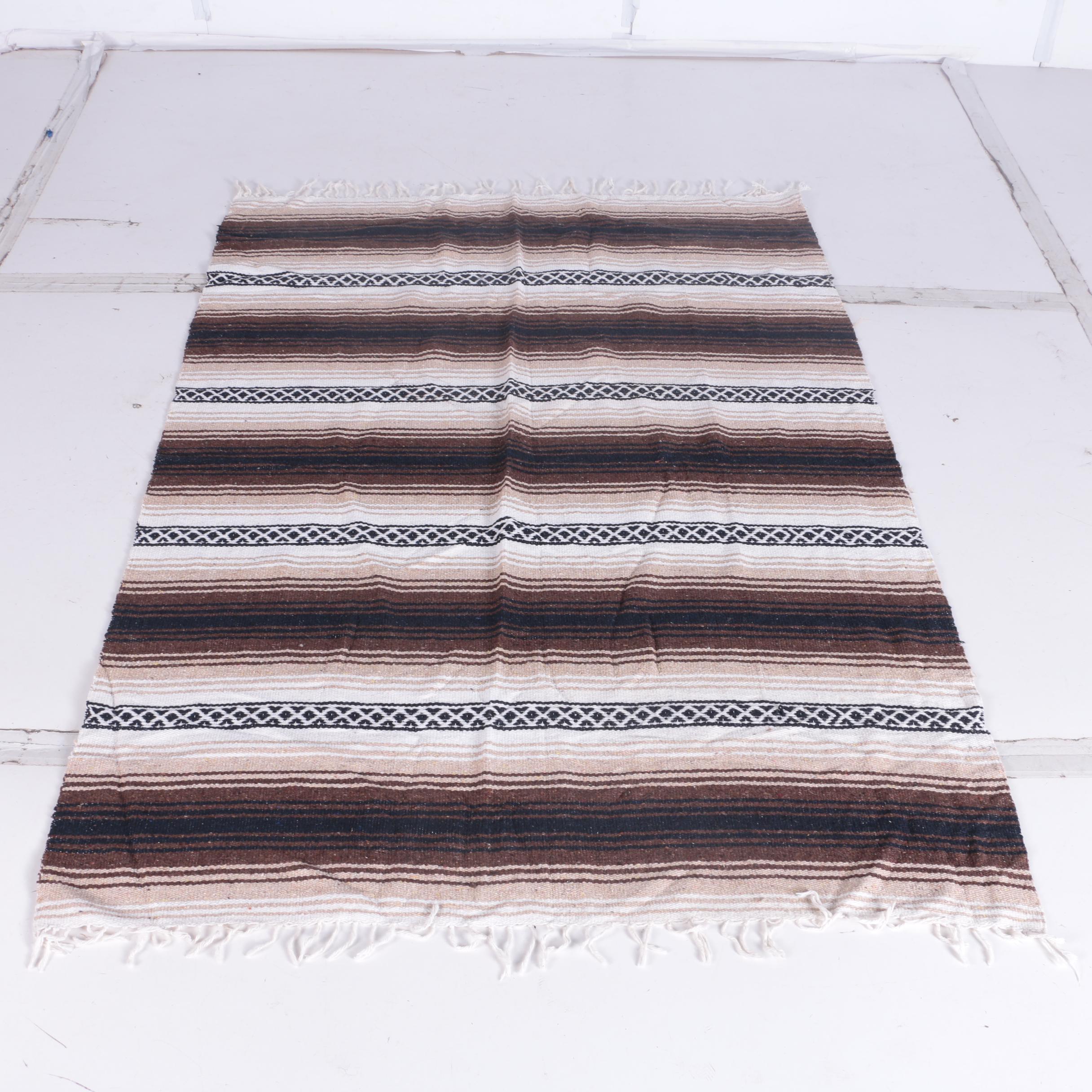 Sarape Mexican Blanket with Patterned Blue Throw