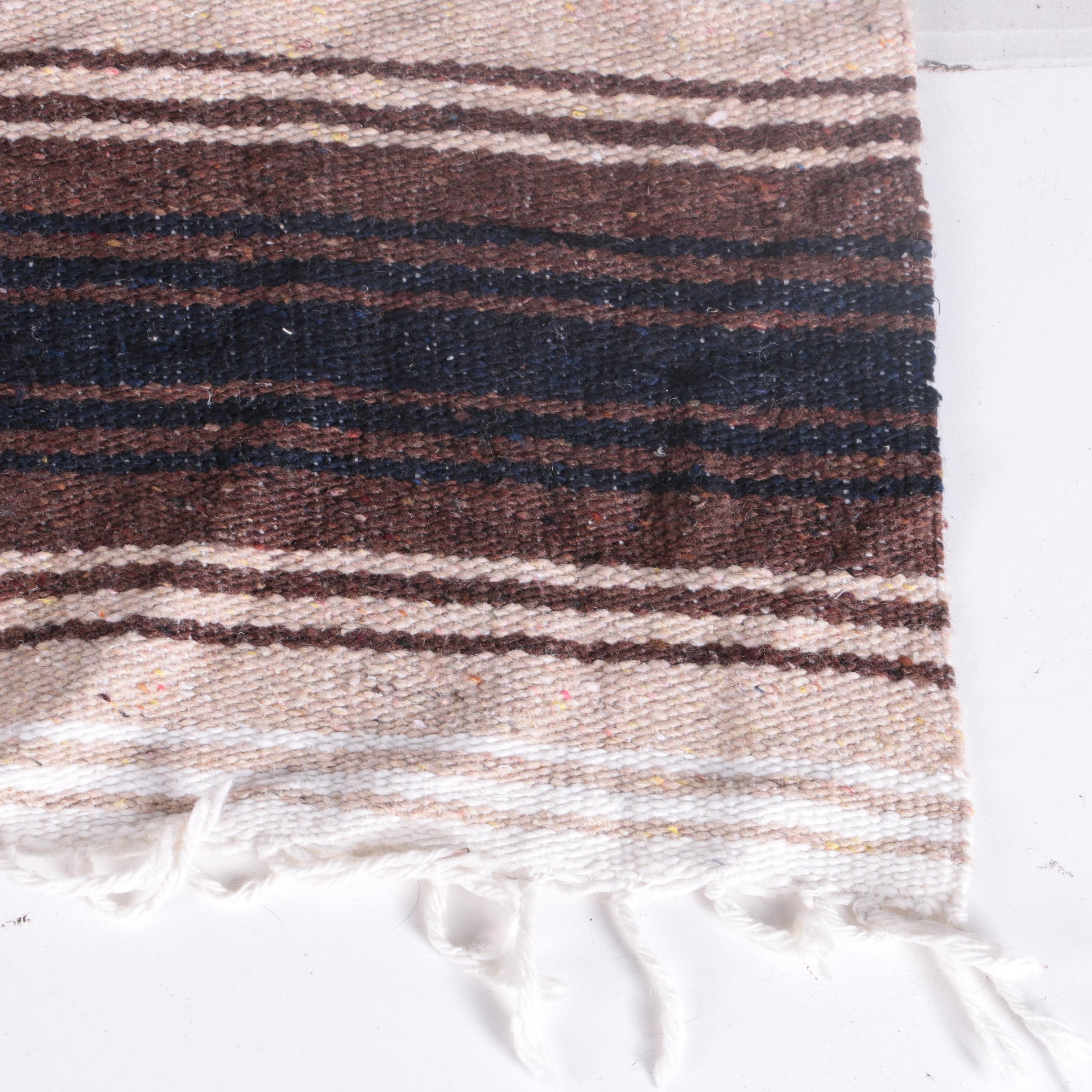 Sarape Mexican Blanket with Patterned Blue Throw