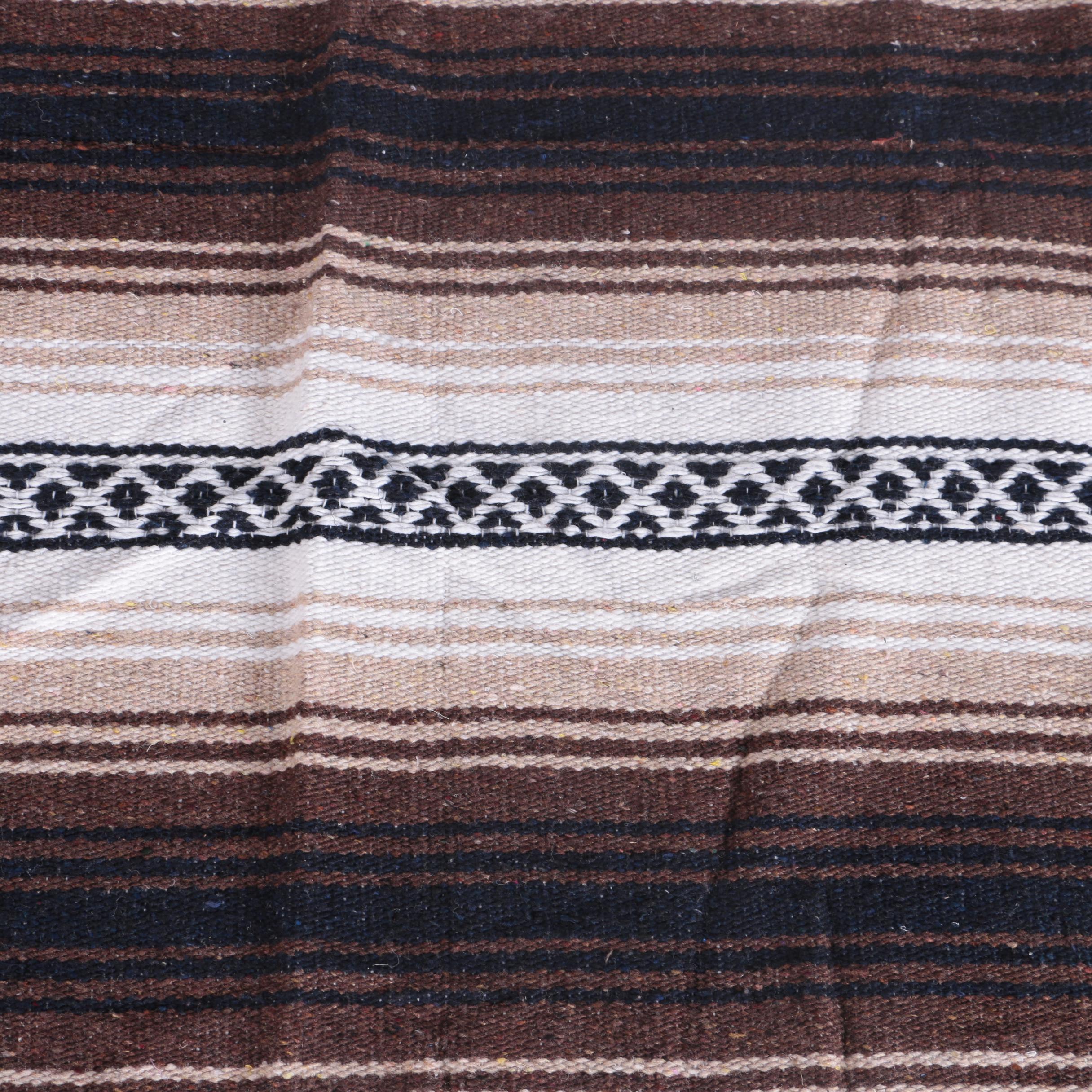 Sarape Mexican Blanket with Patterned Blue Throw