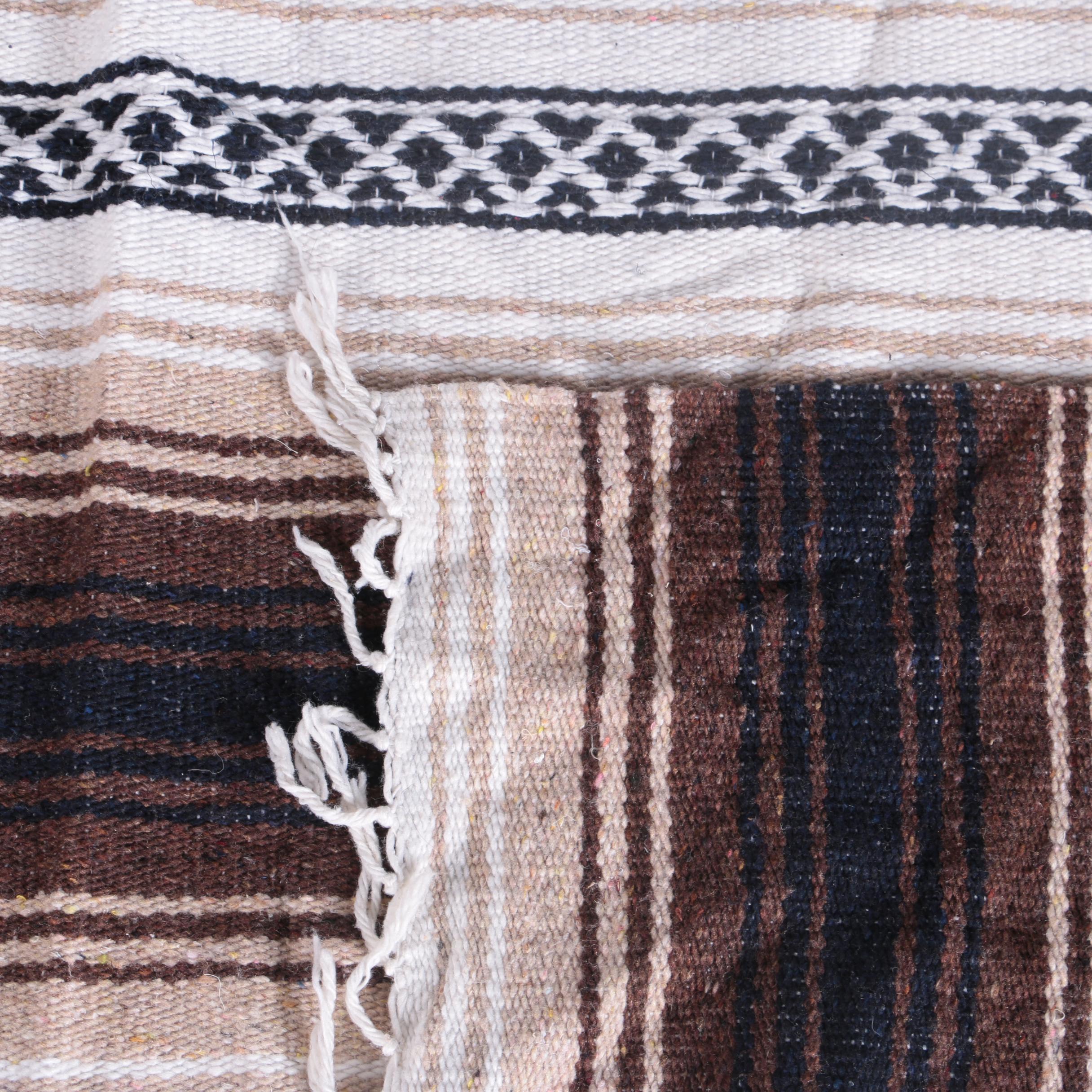 Sarape Mexican Blanket with Patterned Blue Throw