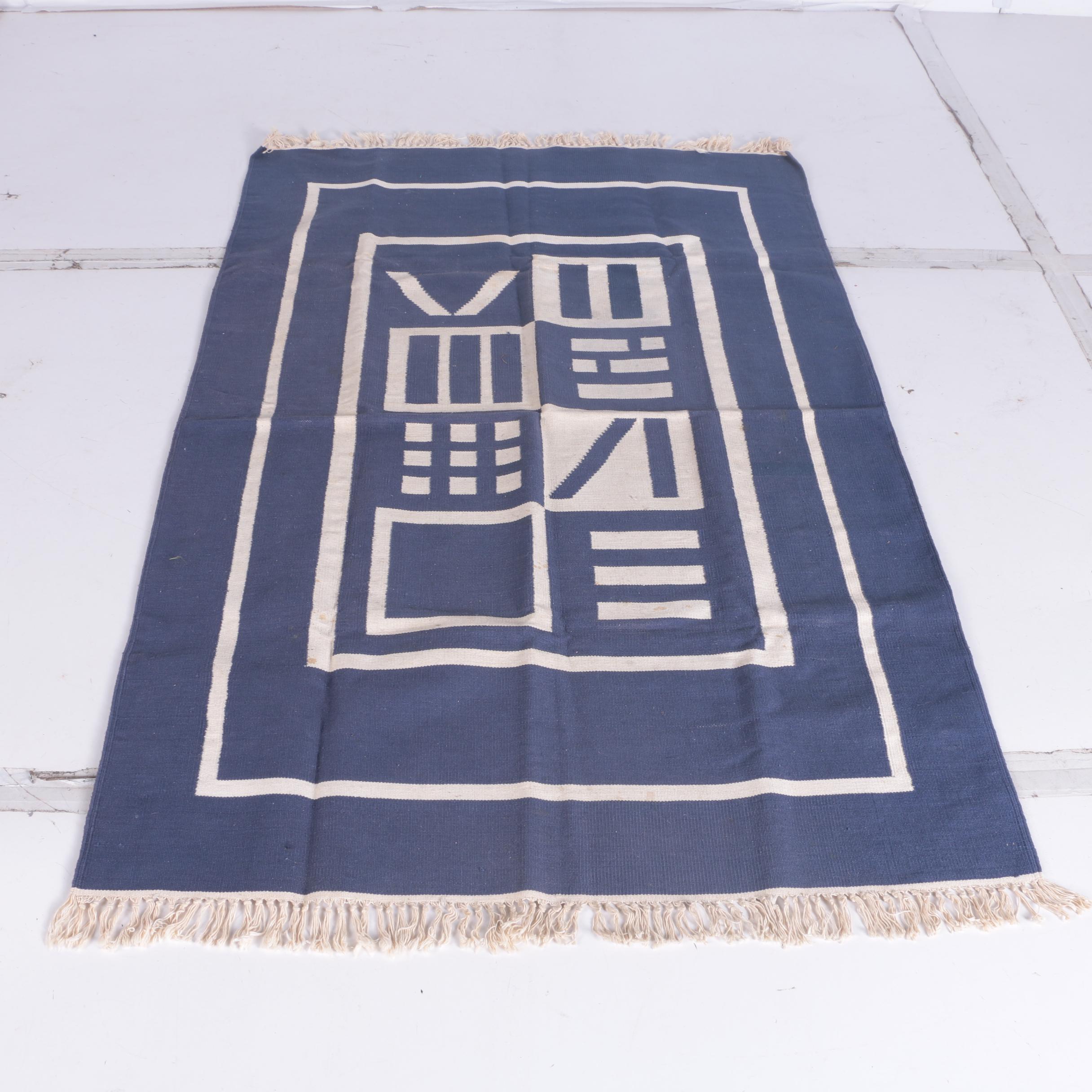 Sarape Mexican Blanket with Patterned Blue Throw