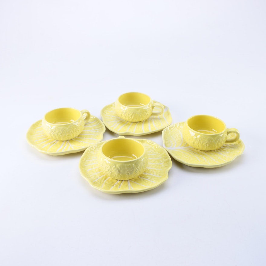 Secla Portugal Yellow Cabbage Leaf Cups and Saucers
