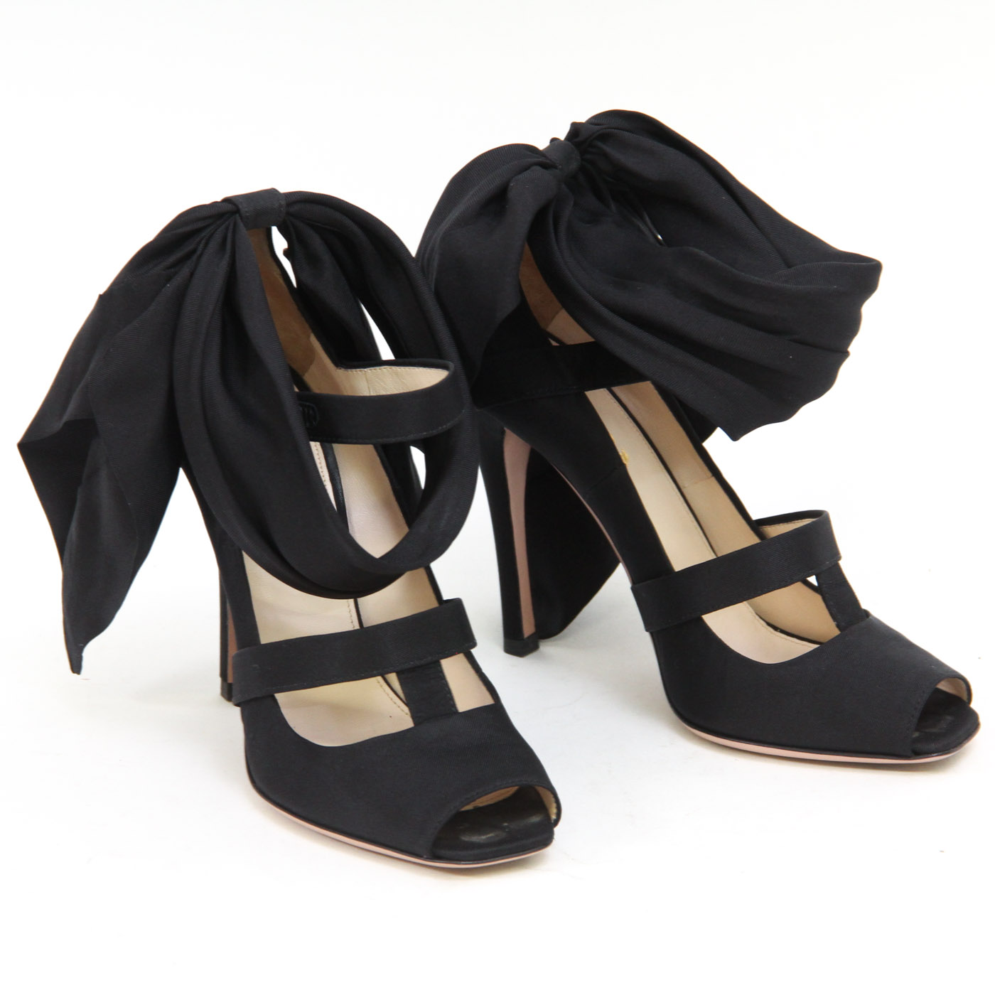 Prada Black Silk Peep-Toe Runway Heels