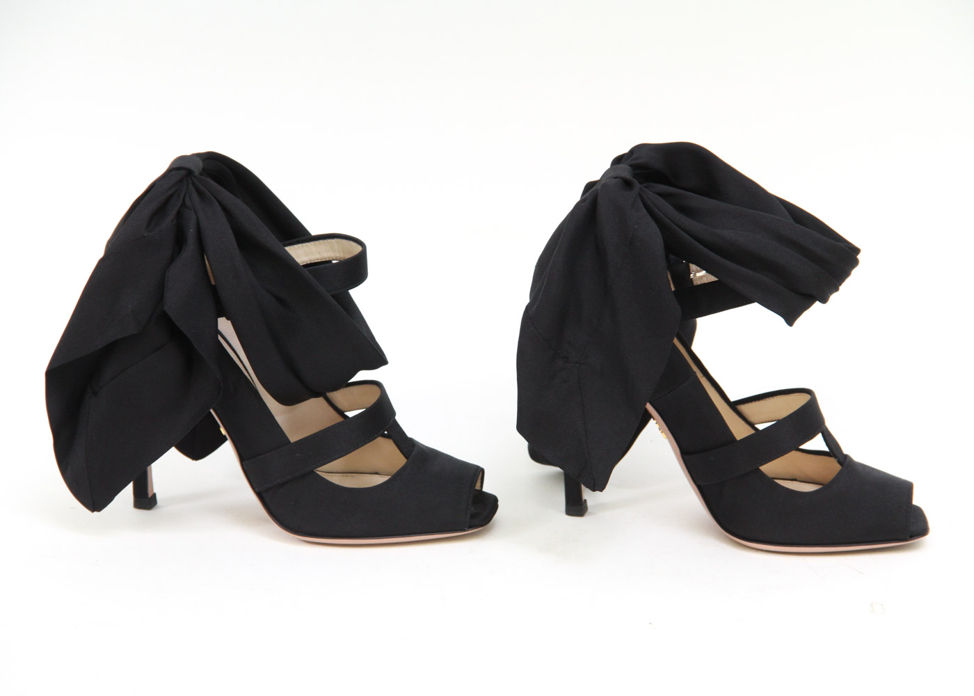 Prada Black Silk Peep-Toe Runway Heels