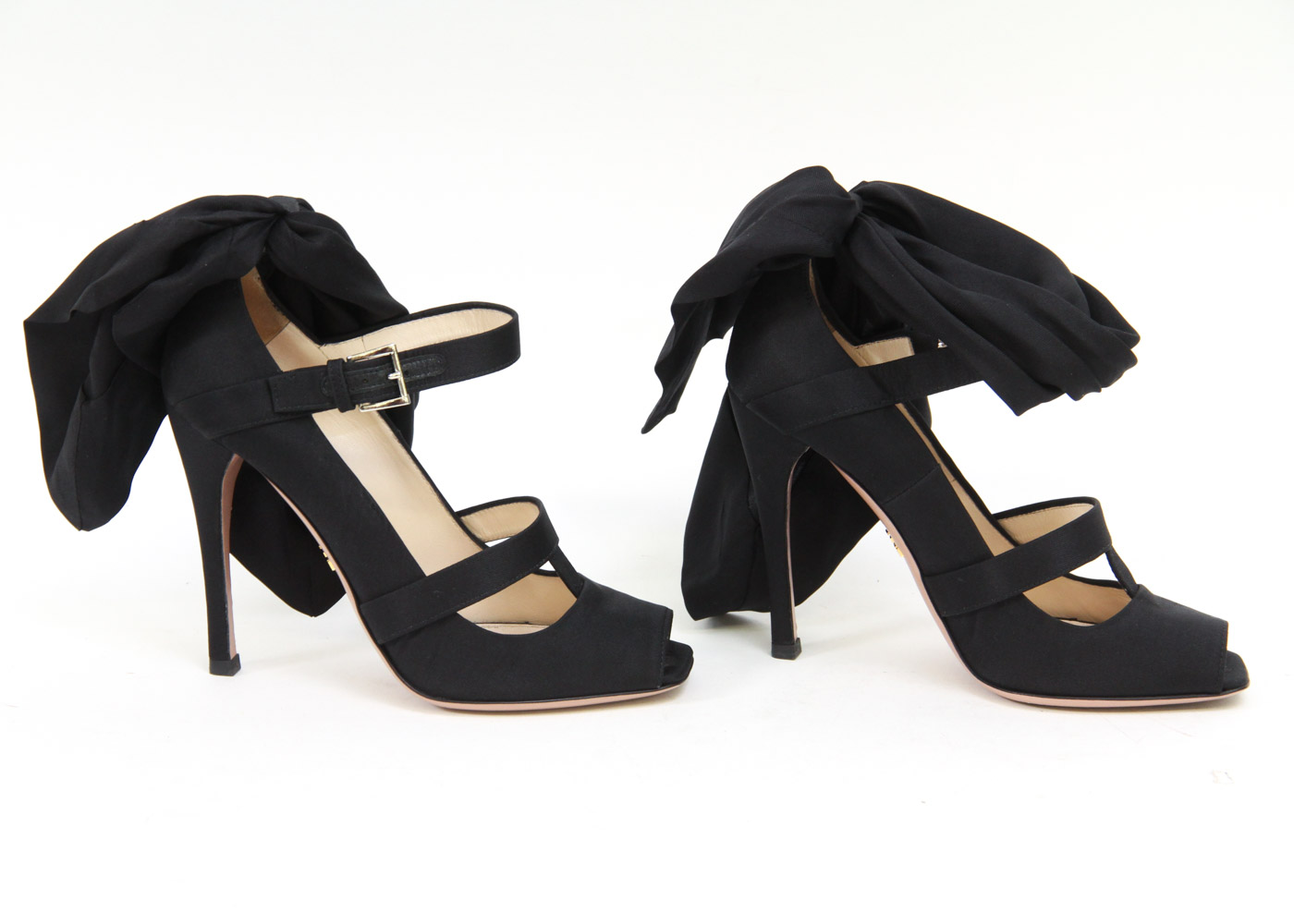 Prada Black Silk Peep-Toe Runway Heels