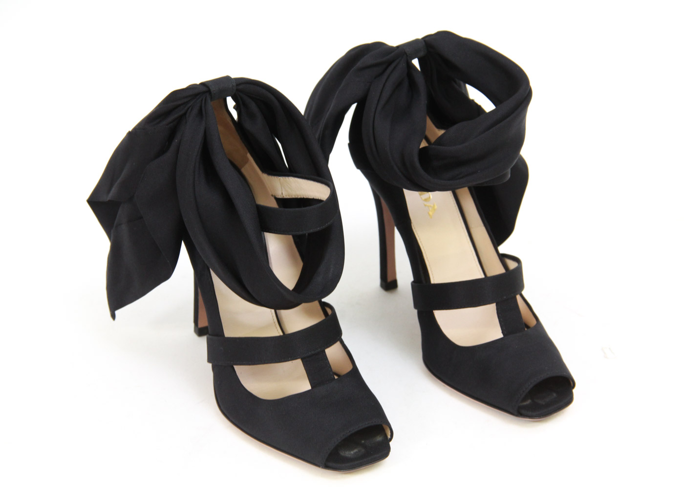 Prada Black Silk Peep-Toe Runway Heels