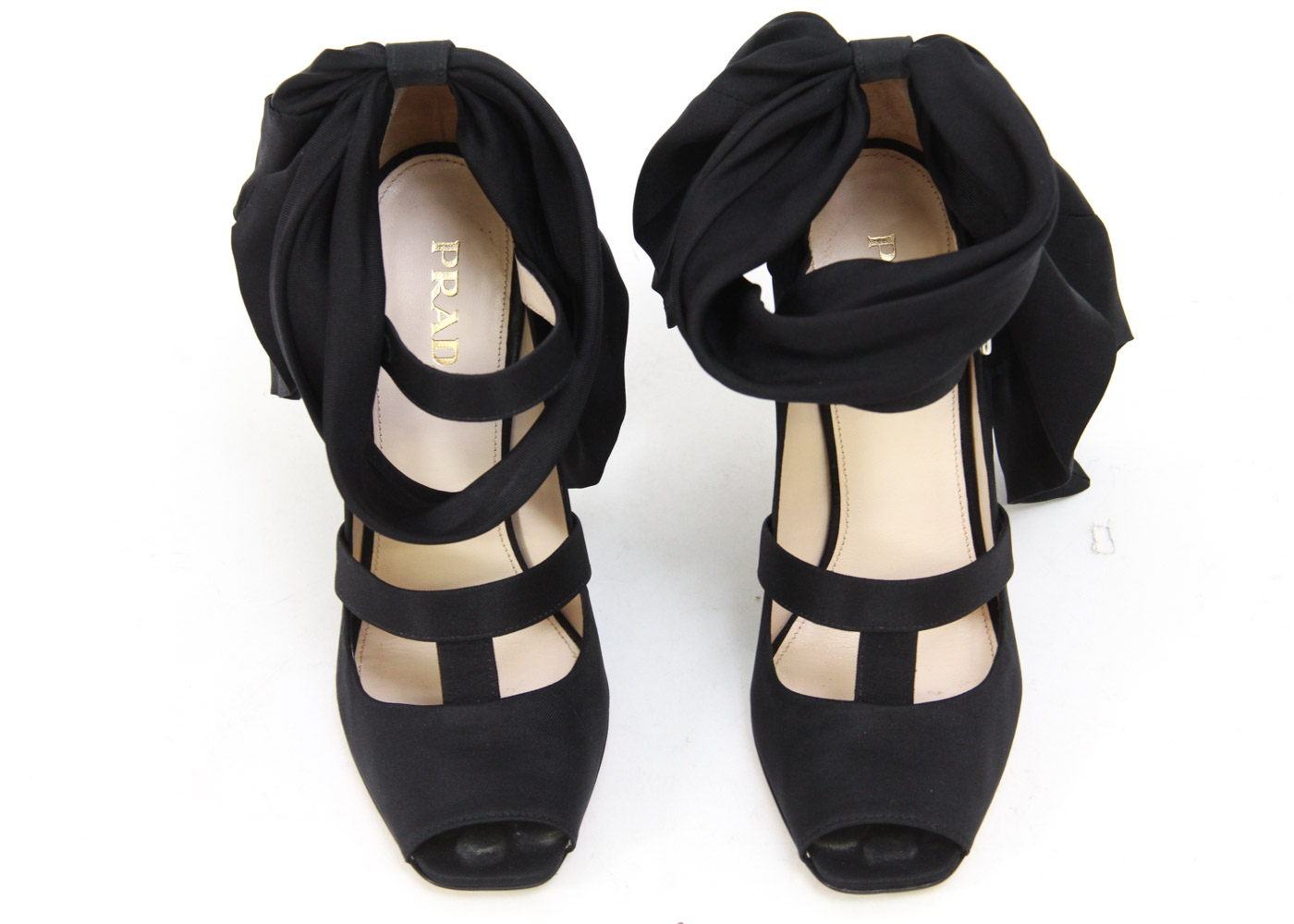 Prada Black Silk Peep-Toe Runway Heels