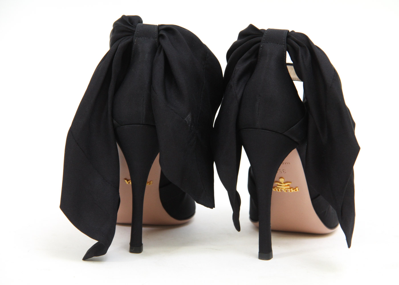 Prada Black Silk Peep-Toe Runway Heels