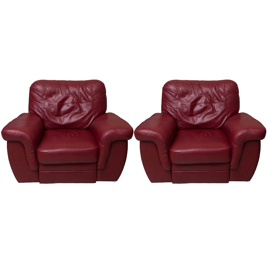 Pair of Red Bonded Leather Recliners